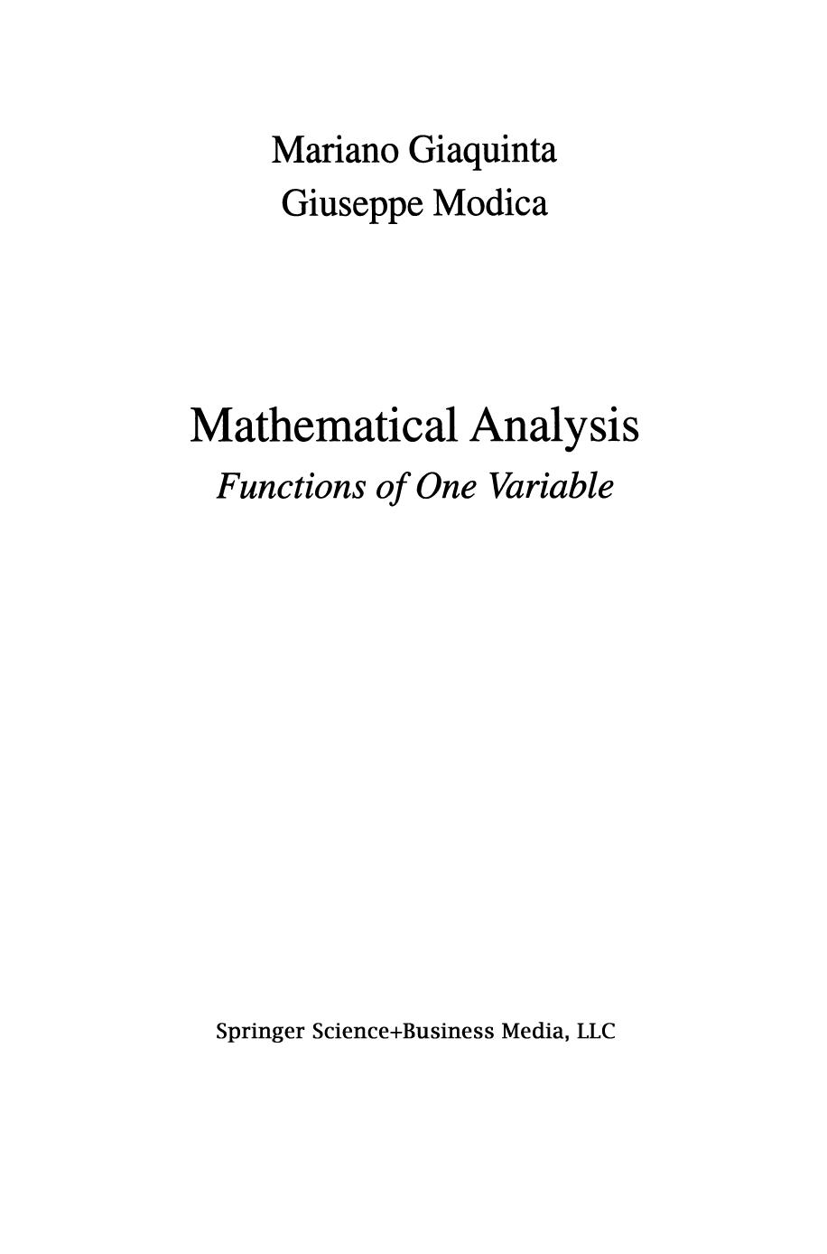 Mathematical Analysis: Functions of One Variable
