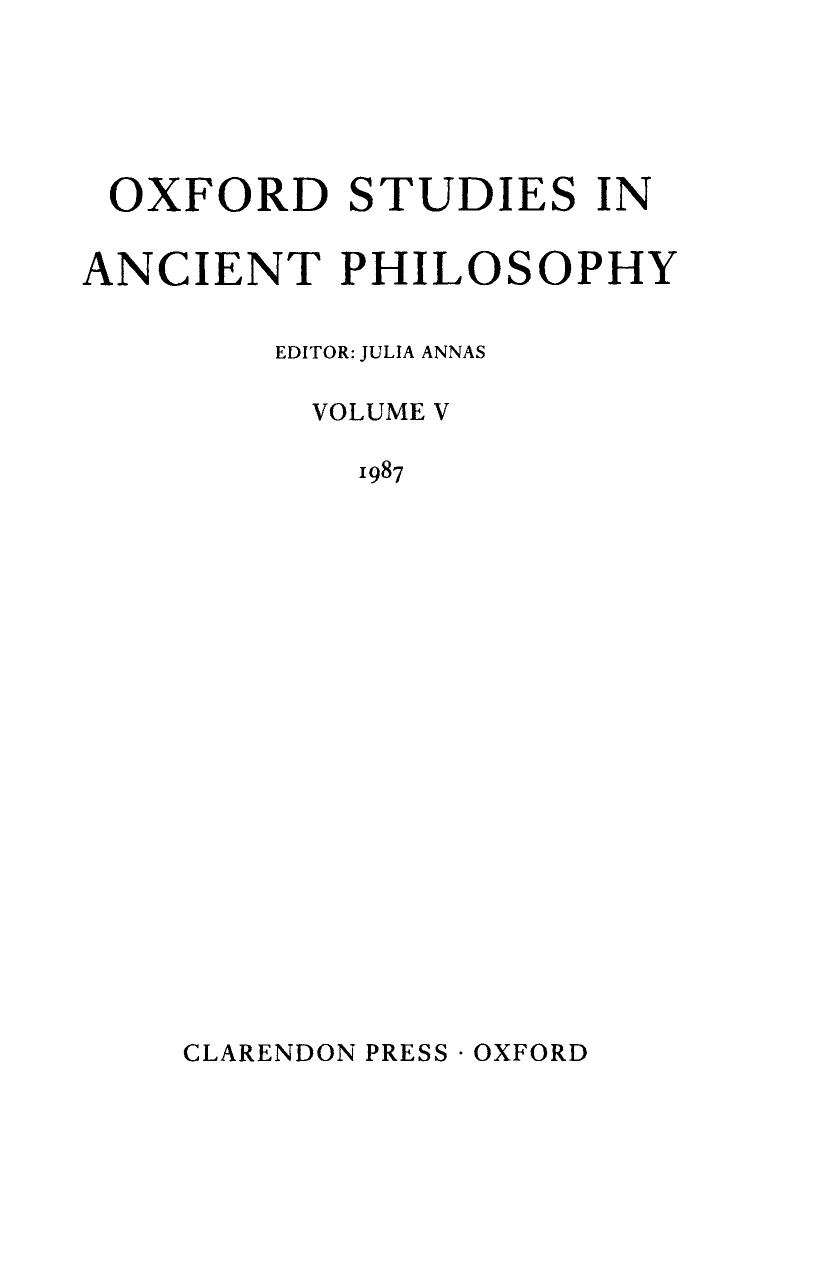 Oxford Studies in Ancient Philosophy - Volume 5