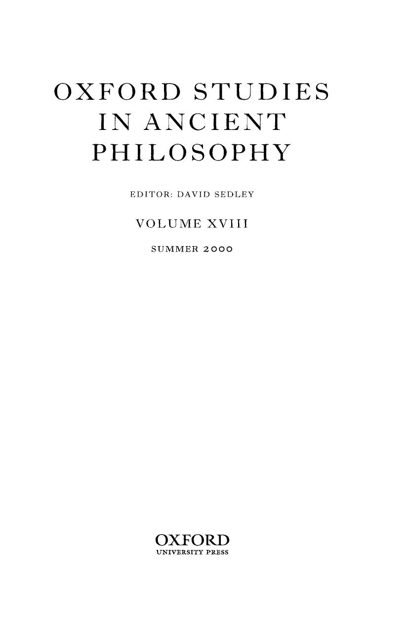 Oxford Studies in Ancient Philosophy - Volume 18