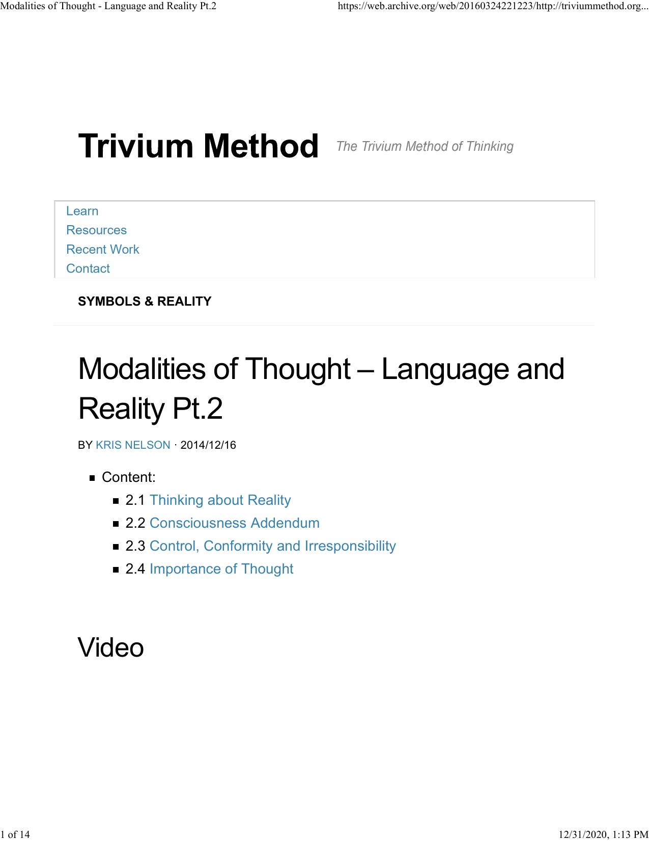 Modalities of Thought - Language and Reality Pt. 2