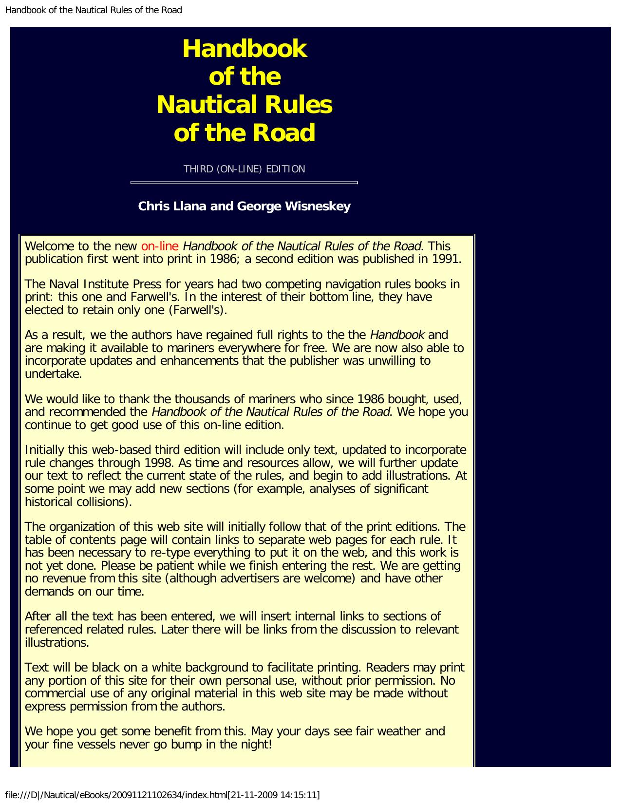 Handbook of the Nautical Rules of the Road