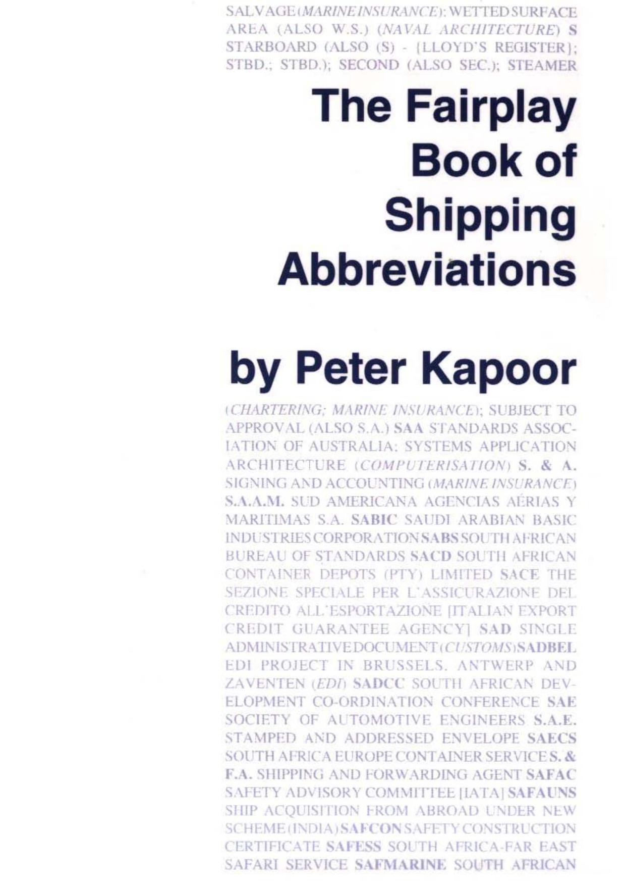 The Fairplay Book of Shipping Abbreviations: Acronyms & Abbreviations Used in Shipping and International Trade