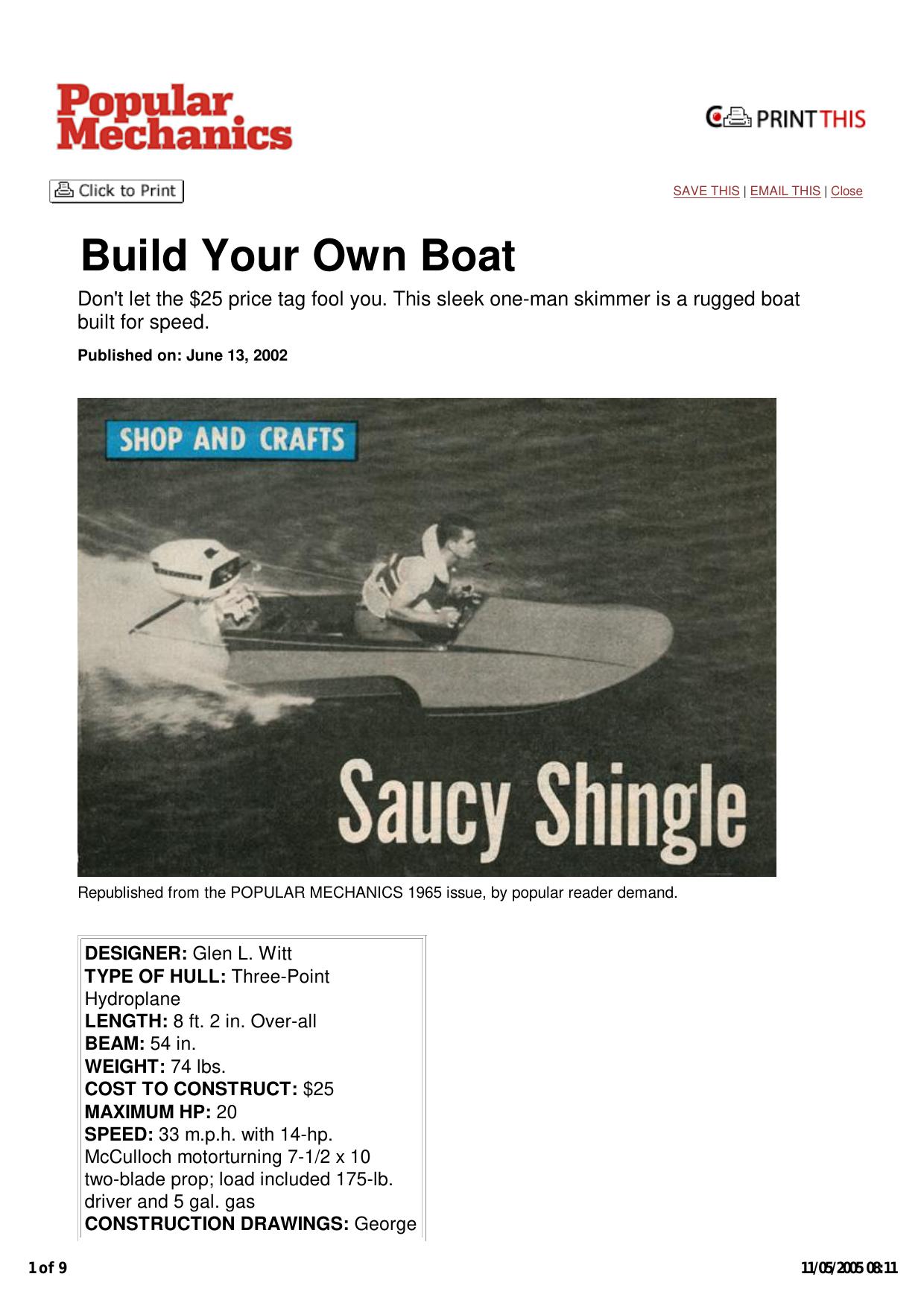 Build Your Own Boat: POPULAR MECHANICS, March 1965