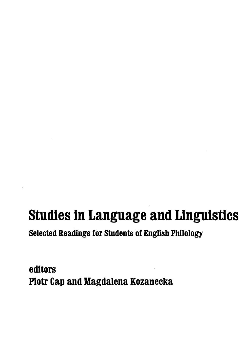 Studies in Language and Linguistics. Selected Readings for Students of English Philology