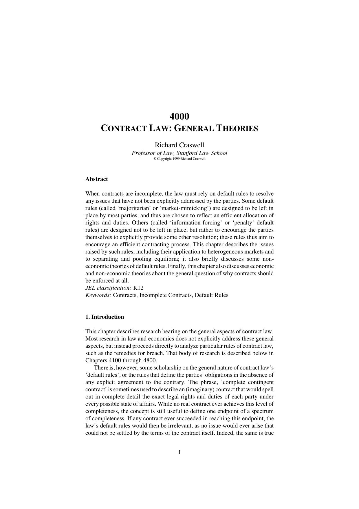 Contract Law: General Theories - Paper
