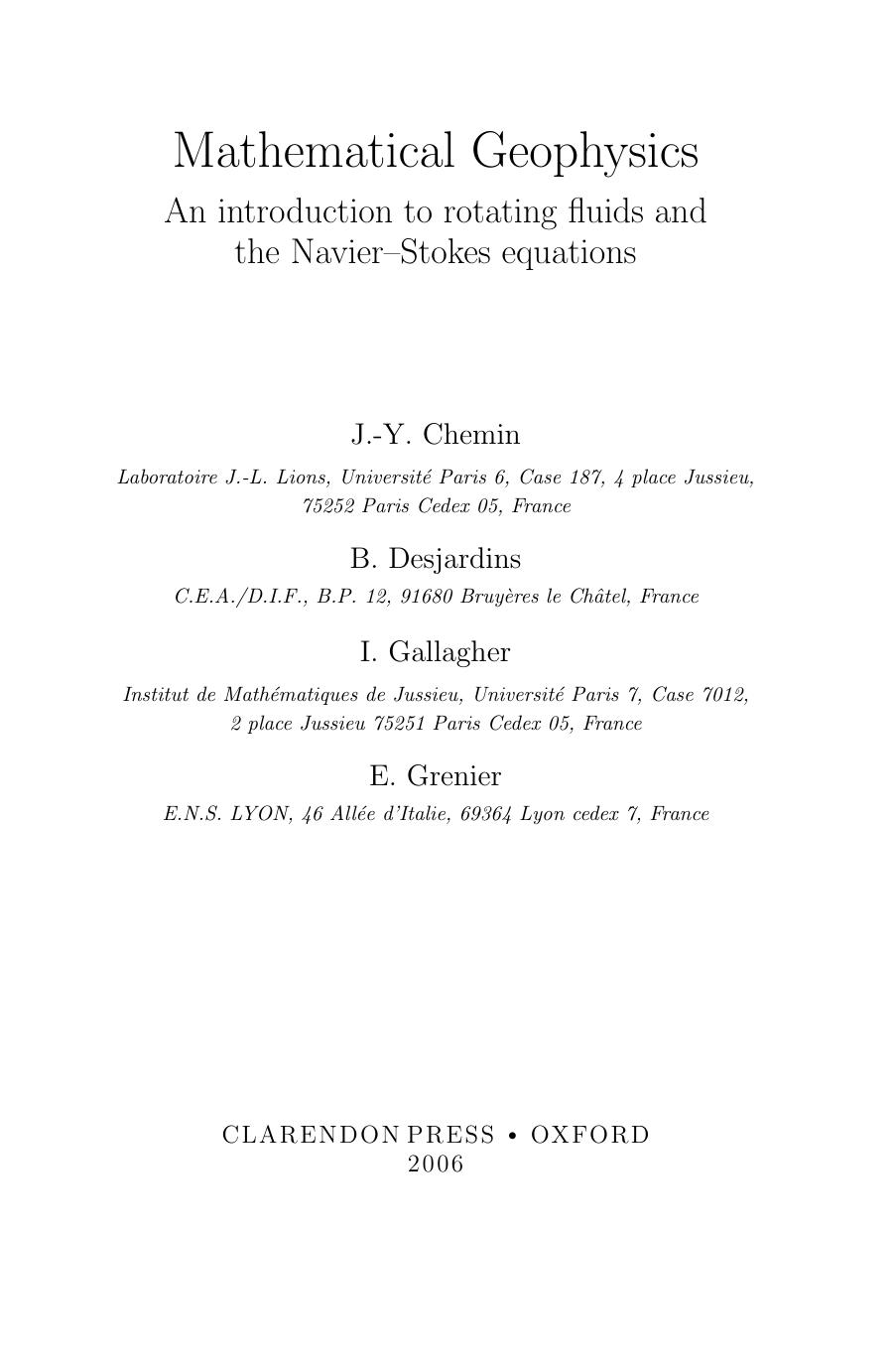 Mathematical Geophysics: An Introduction to Rotating Fluids and the Navier-Stokes Equations