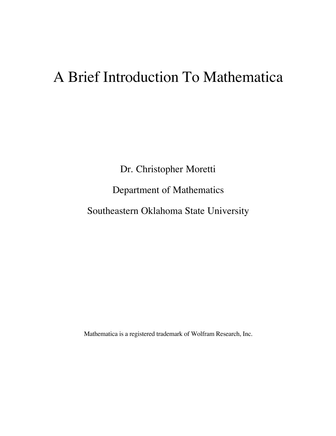A Brief Introduction to Mathematica®