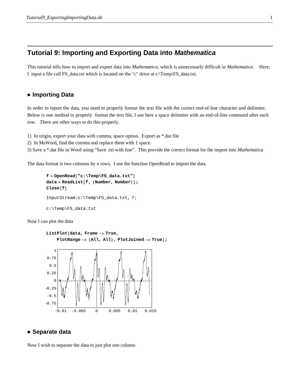 Mathematica® - Tutorial9 - Exporting - Importing Data