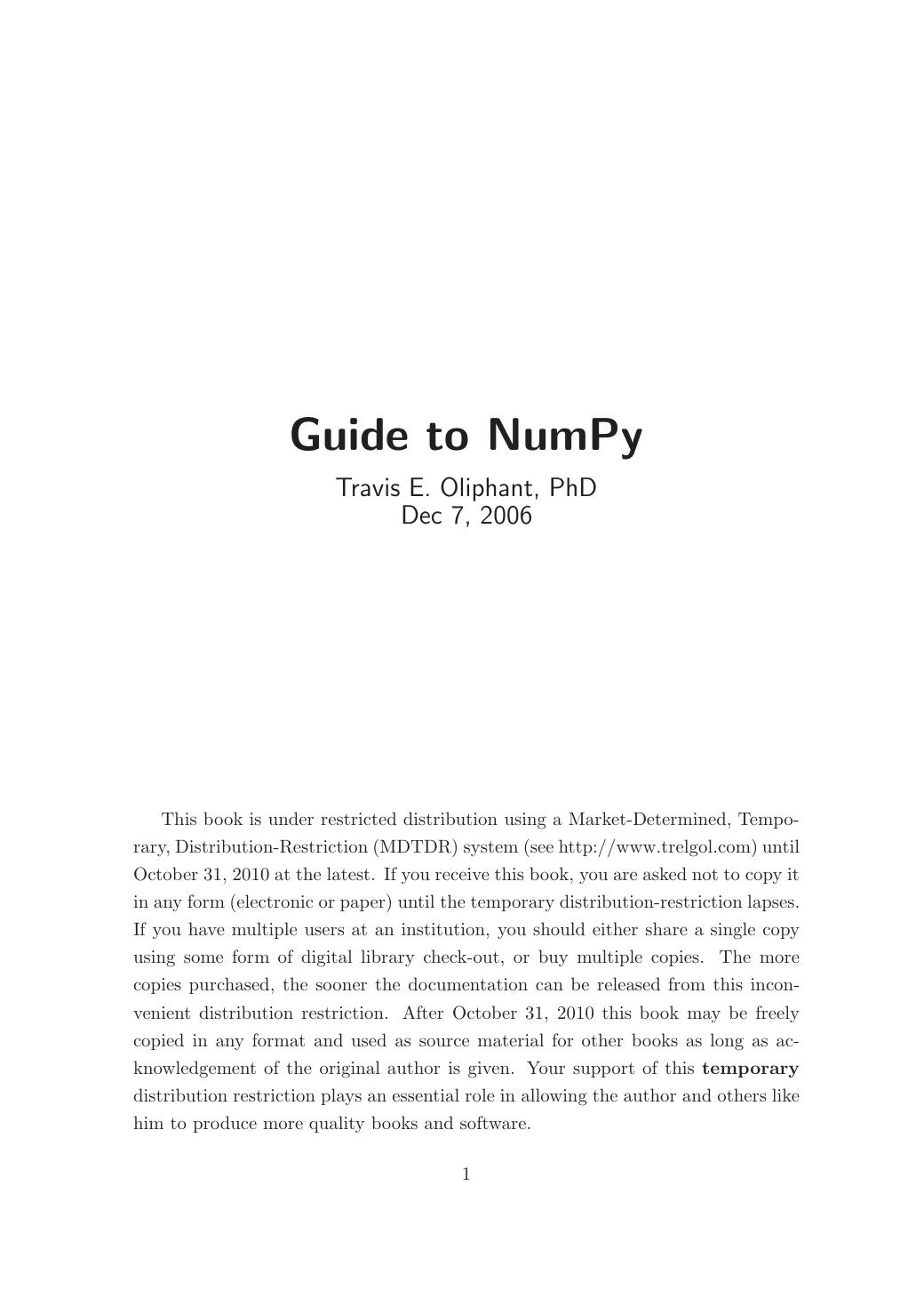 Guide to NumPy (for Python) (2006)
