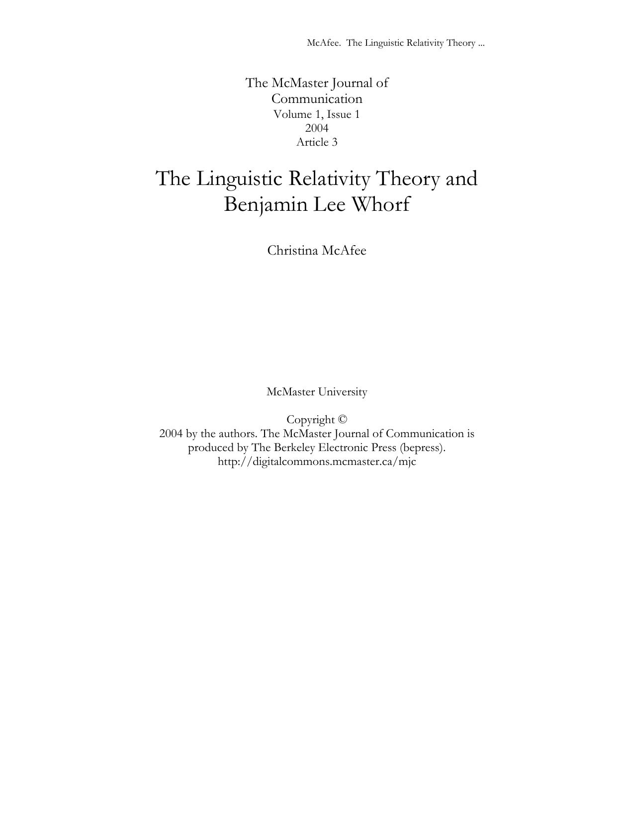 The Linguistic Relativity Theory and Benjamin Lee Whorf - Essay