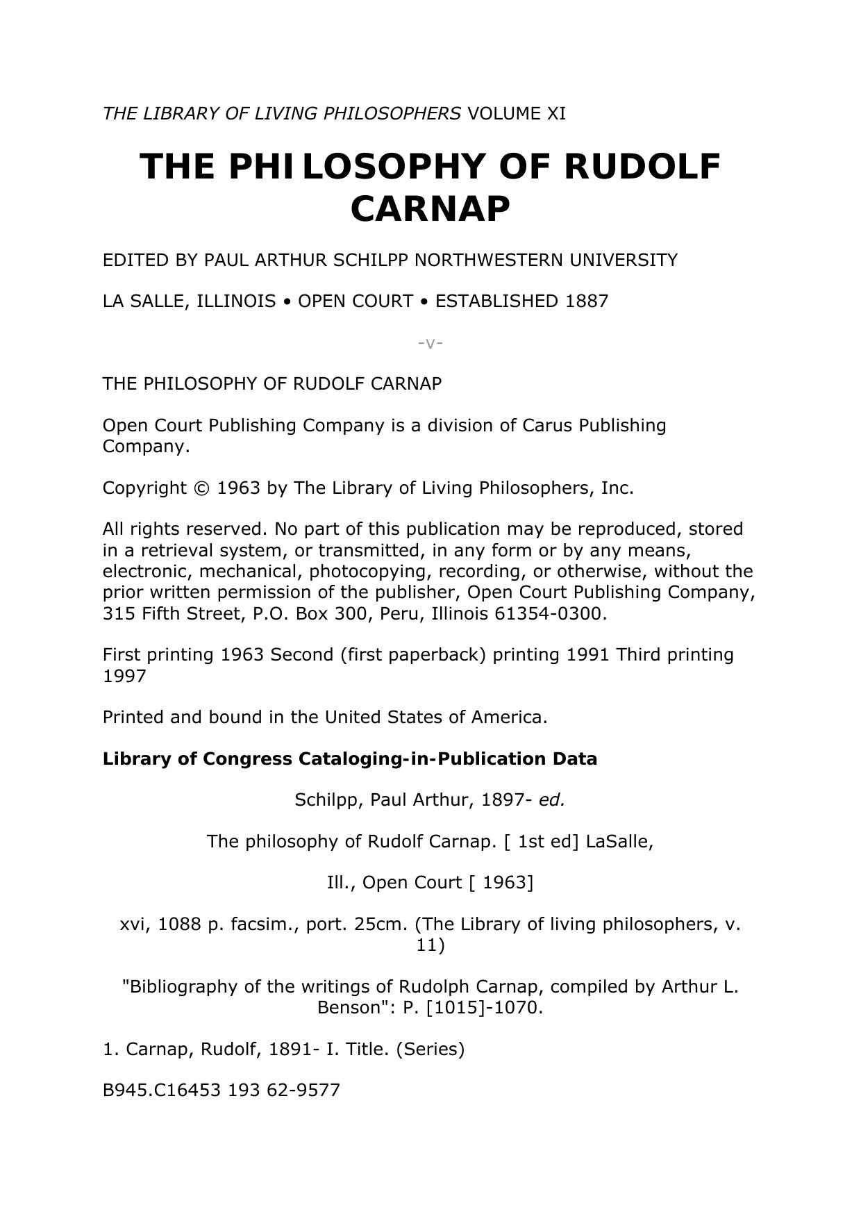The Philosophy Of Rudolf Carnap