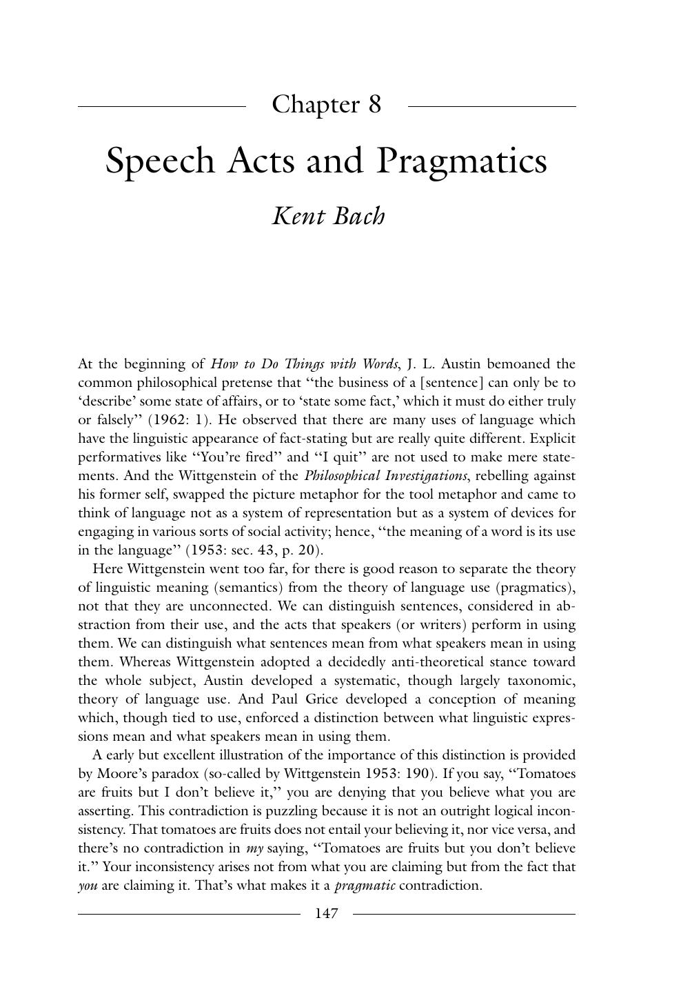 Speech Acts and Pragmatics - Chapter 8