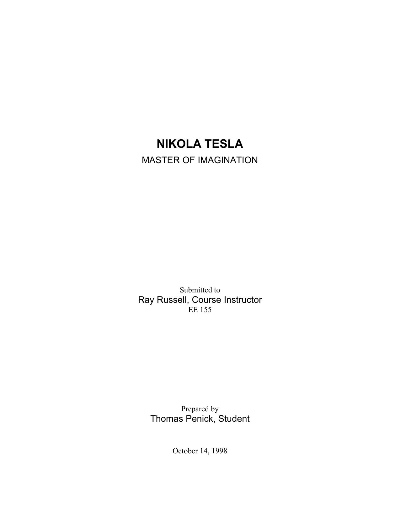 Nikola Tesla - Master of Imagination - Essay