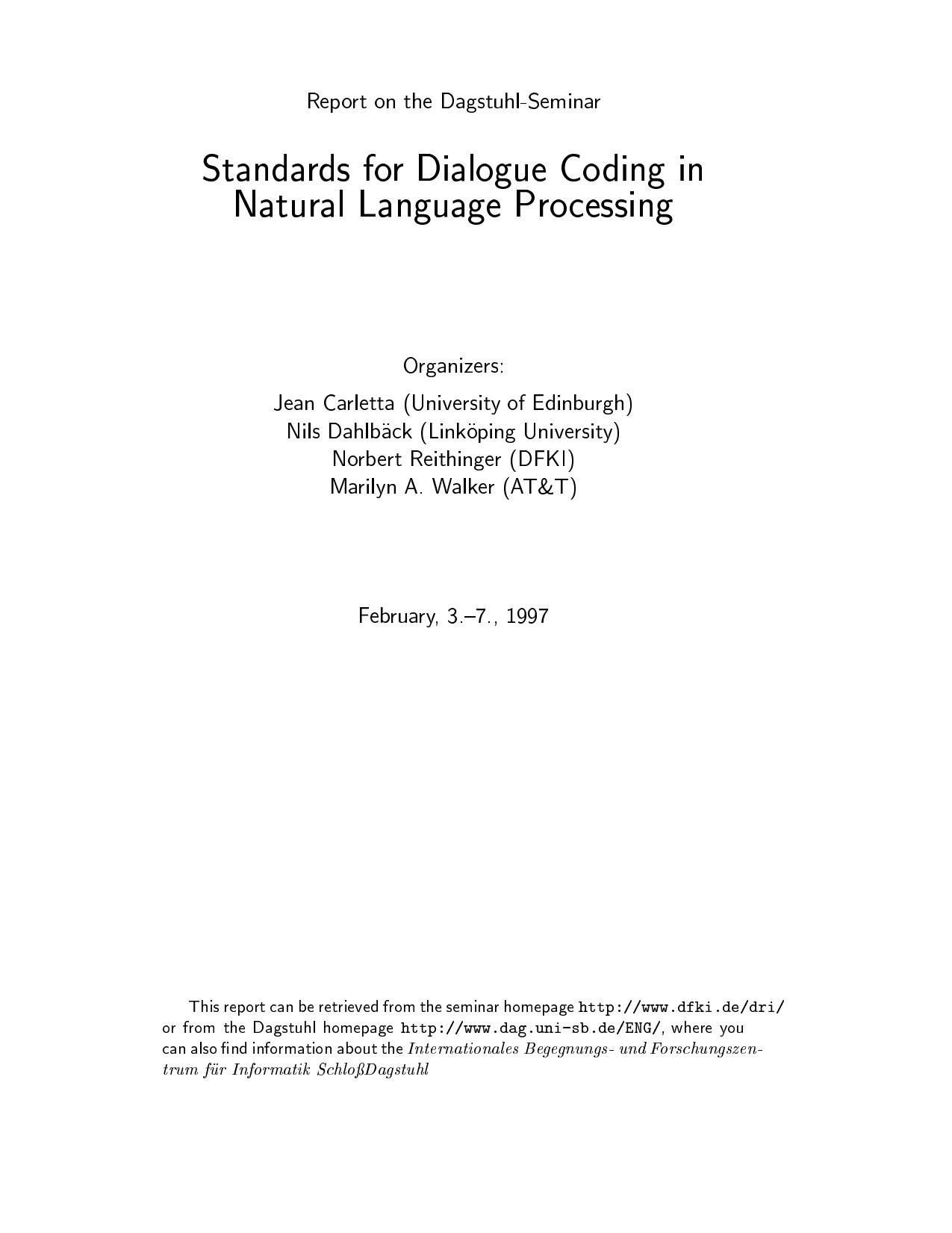 Standards for Dialogue Coding in Natural Language Processing