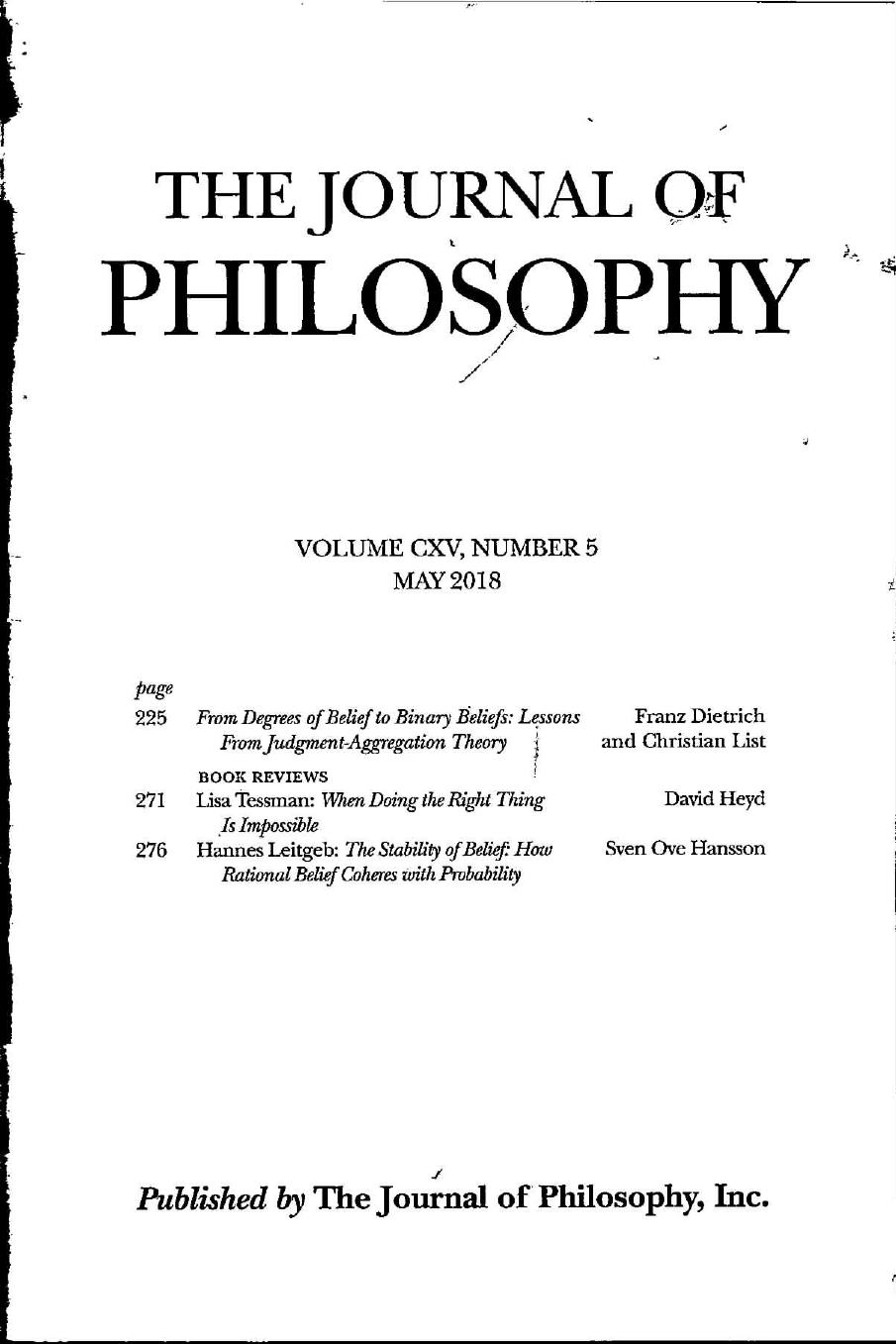 The Journal of Philosophy - Volume CXV, Number 5 - May 2018