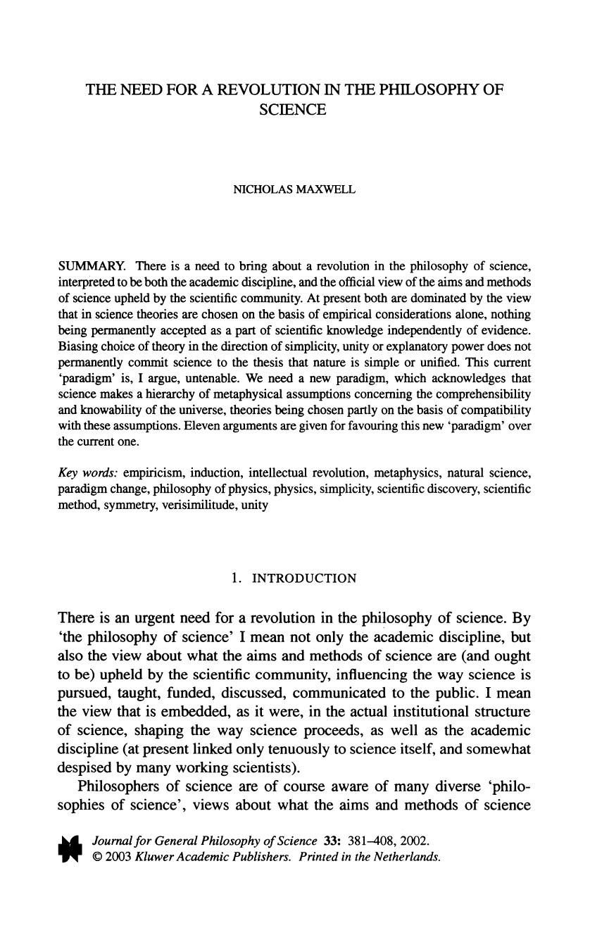 The Need for a Revolution in the Philosophy of Science