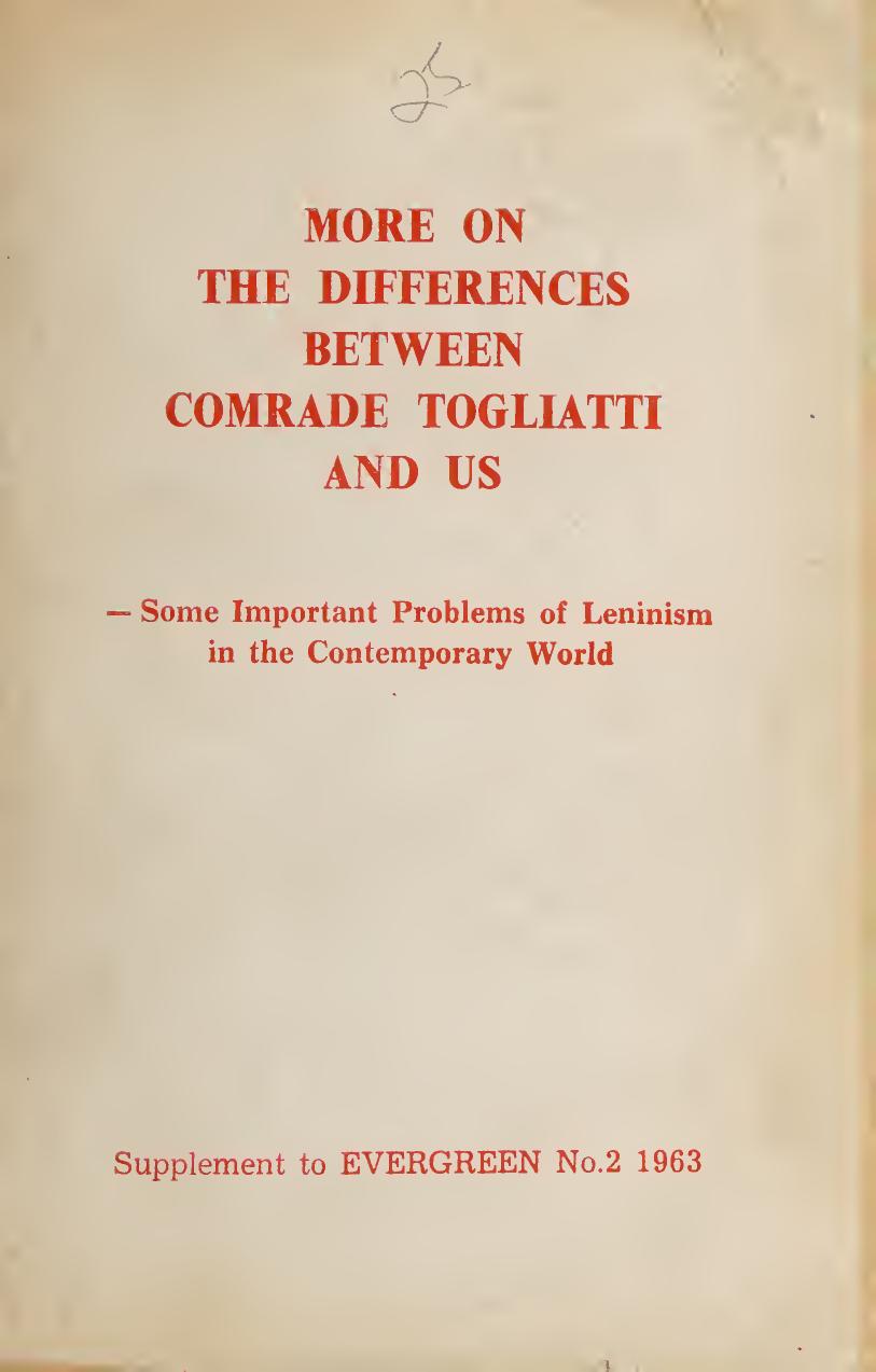 More on the Diffences Between Comrade Togliatti and Us