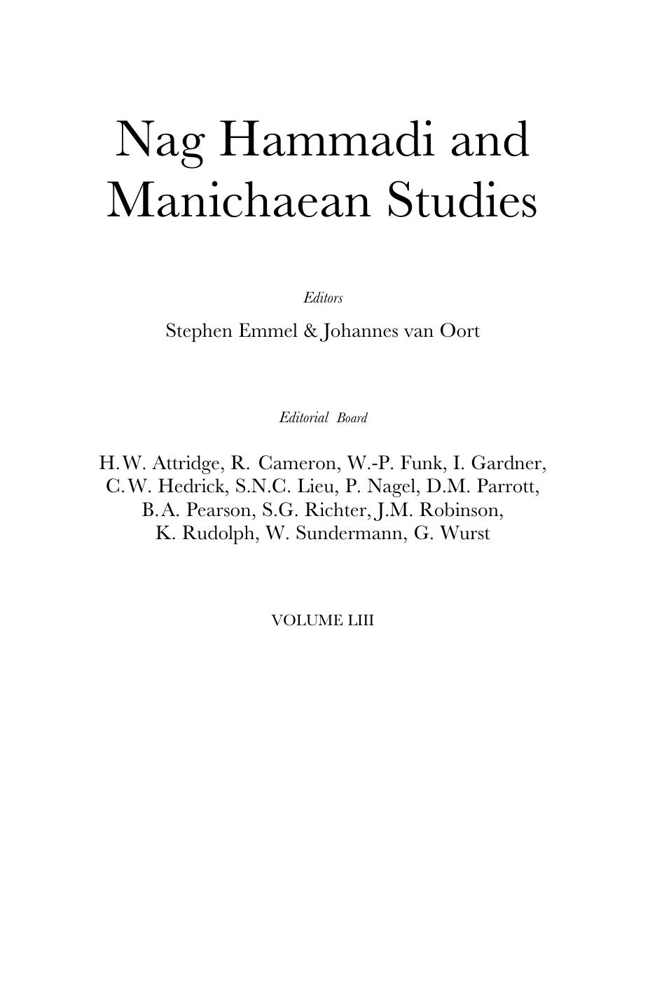 Nag Hammadi and Manichaean Studies