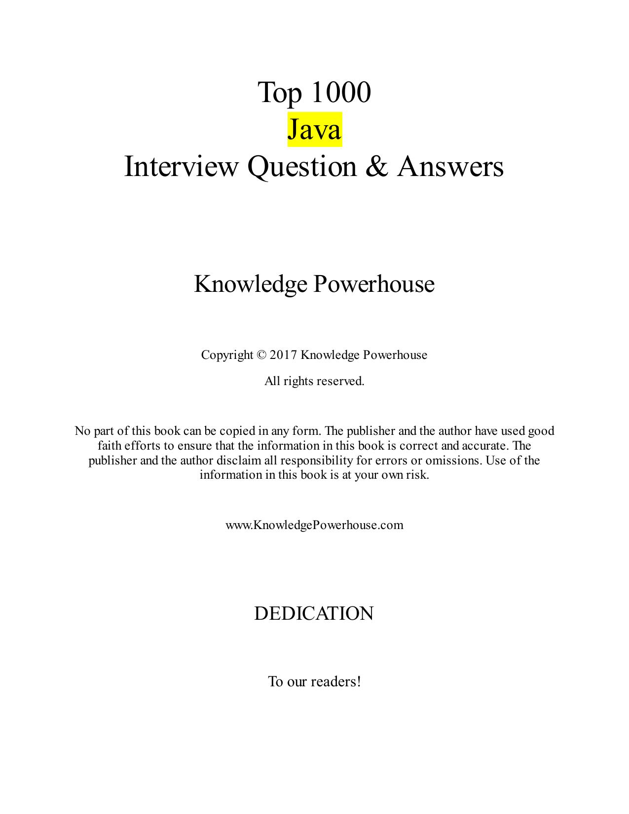 Top 1000 Java Interview Questions: Includes Spring, Hibernate, Microservices, GIT, Maven, JSP, AWS, Cloud Computing