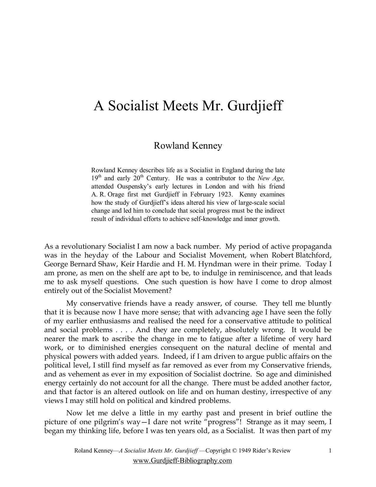 A Socialist Meets Mr. Gurdjieff