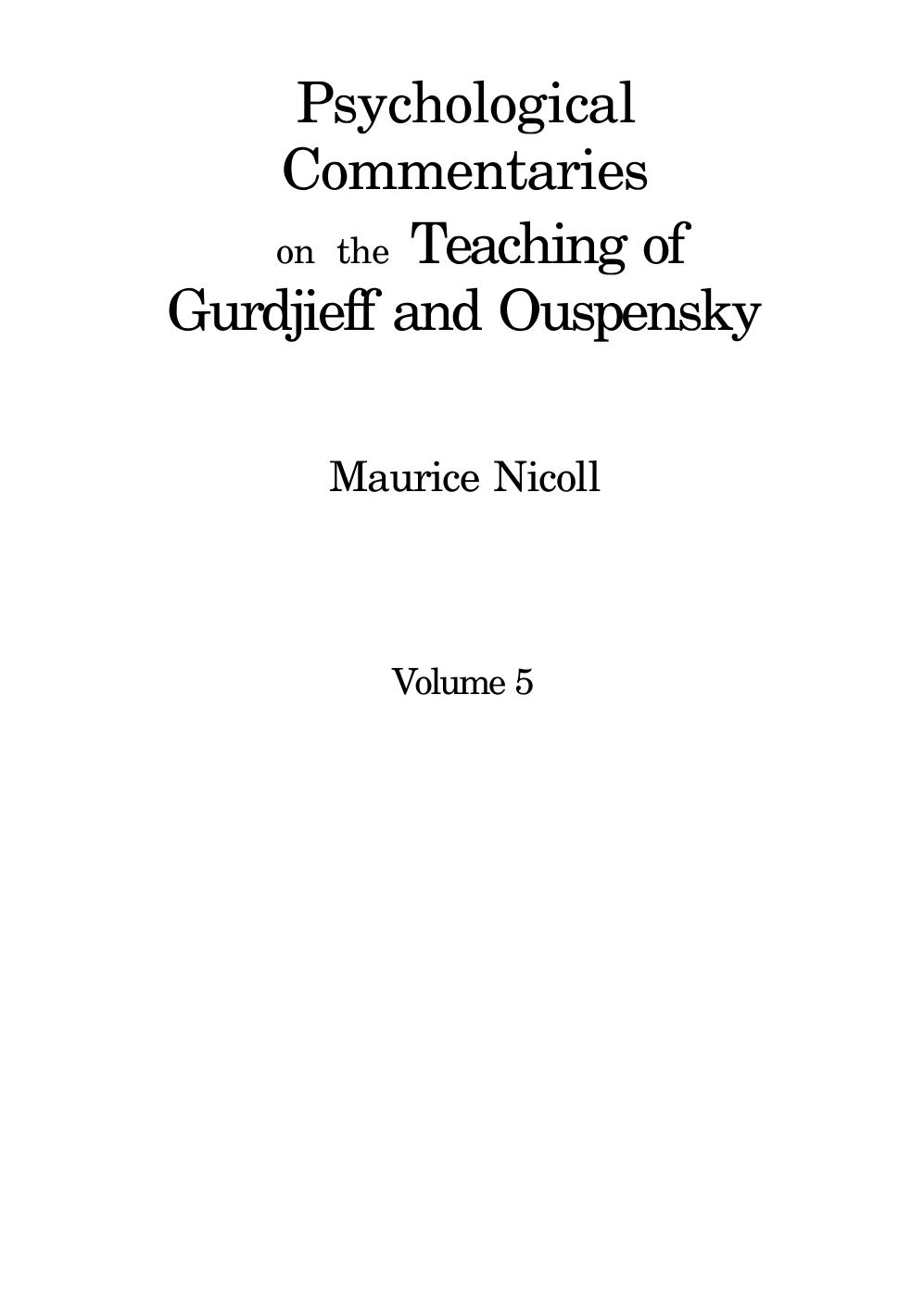 Psychological Commentaries on the Teaching of Gurdjieff and Ouspensky - Volume 5