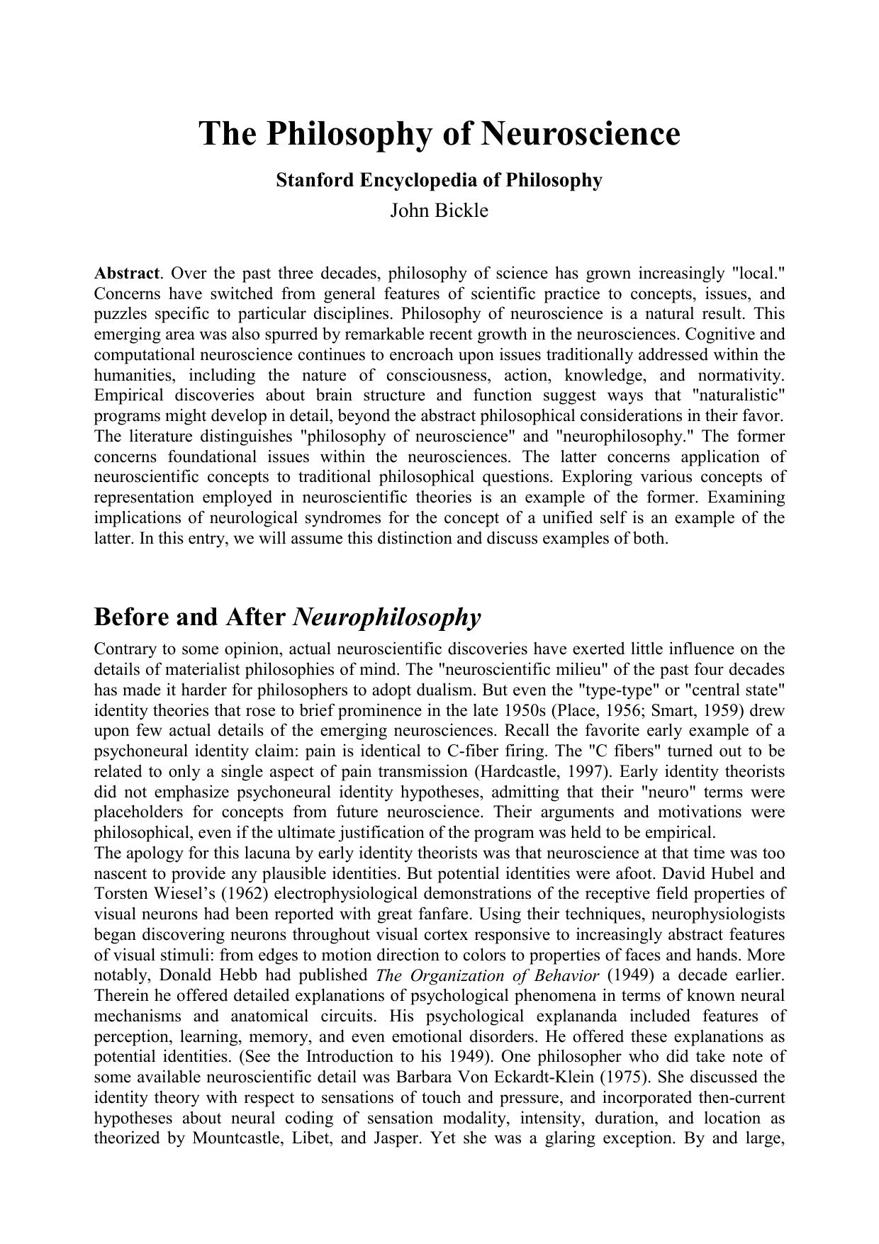 The Philosophy of Neuroscience - Paper