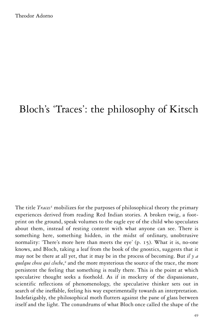 Bloch’s 'Traces' - the philosophy of Kitsch - Paper