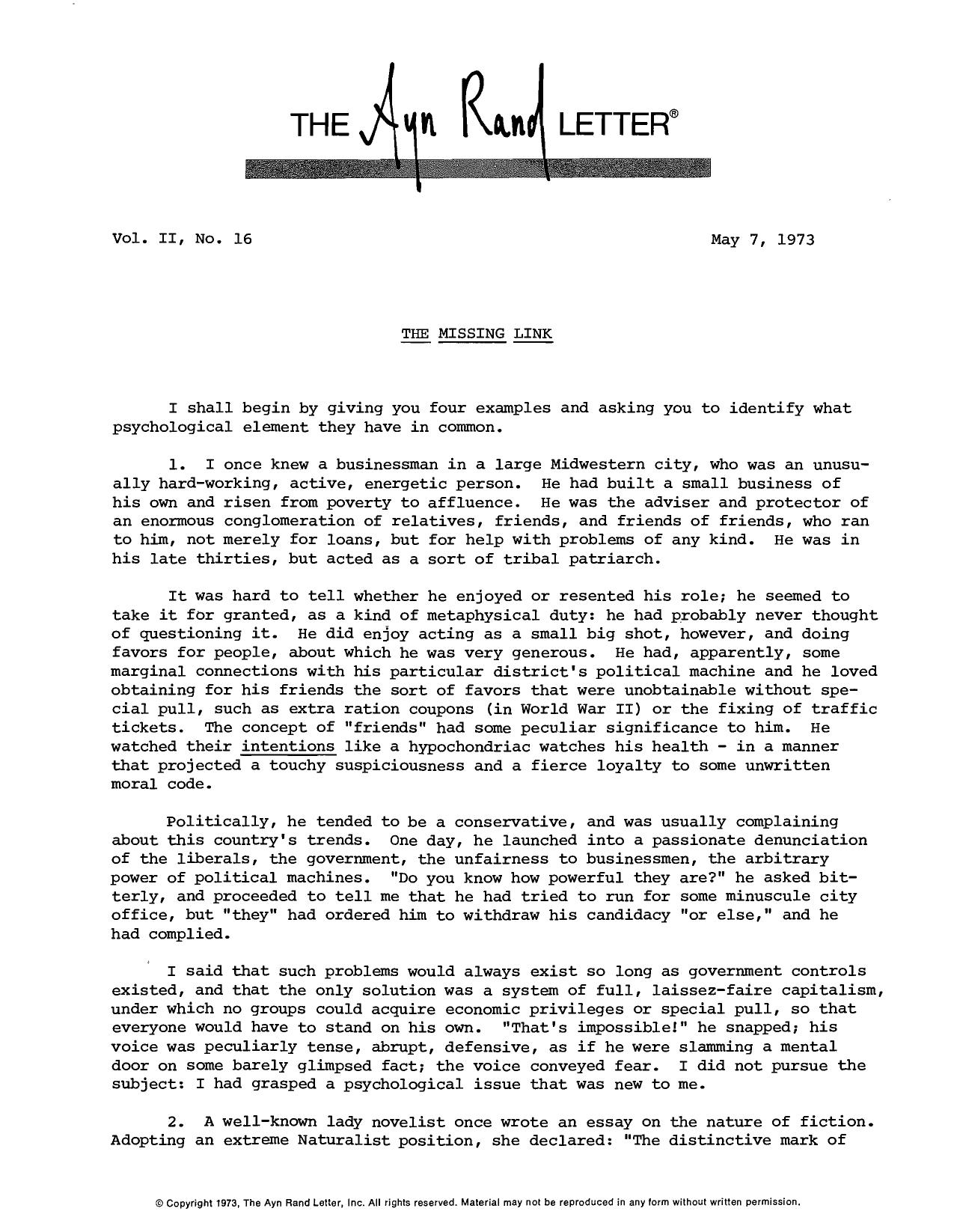 The Ayn Rand Letter (May to August 1973)