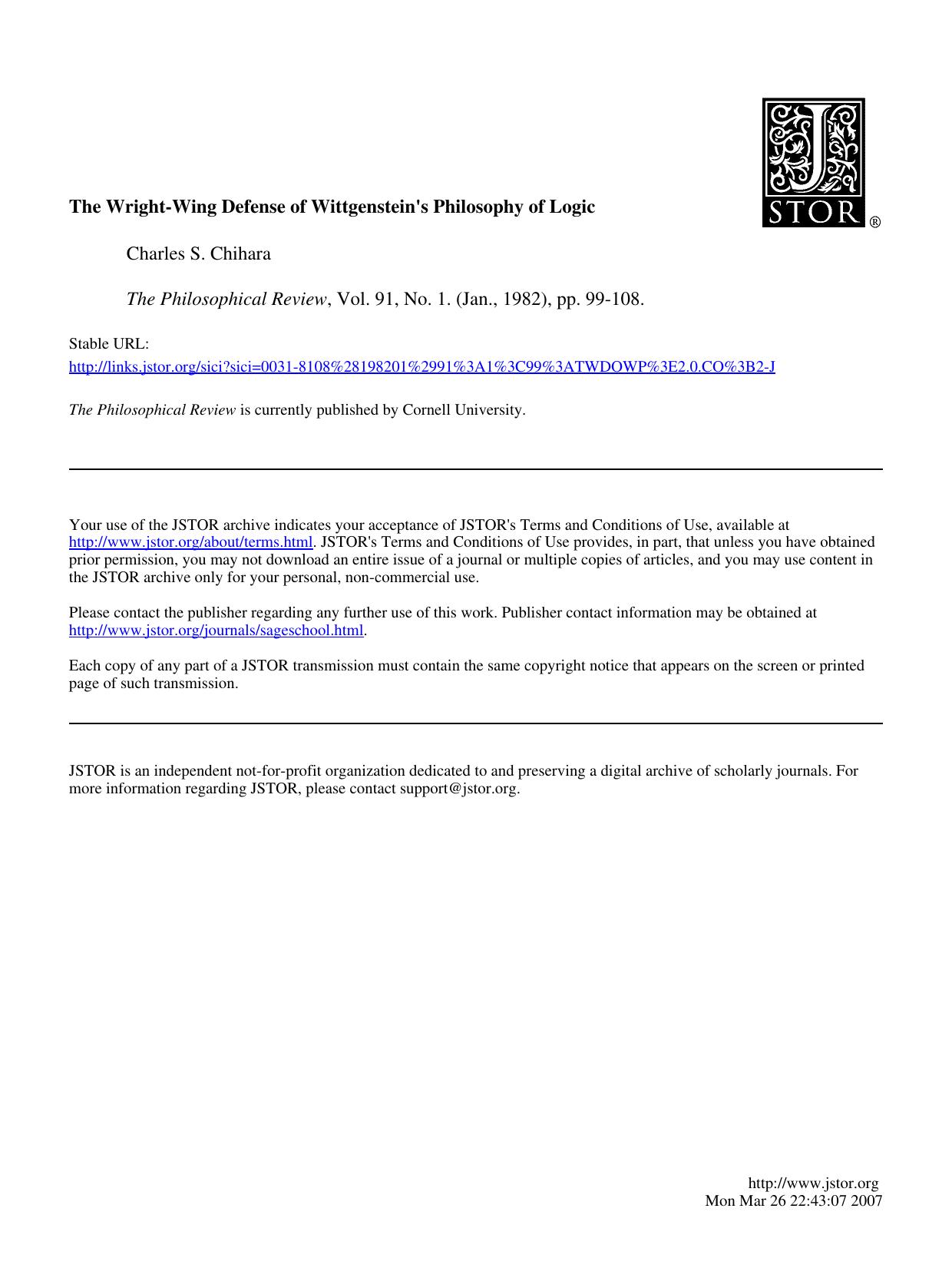 The Wright-Wing Defense of Wittgenstein's Philosophy of Logic - Paper