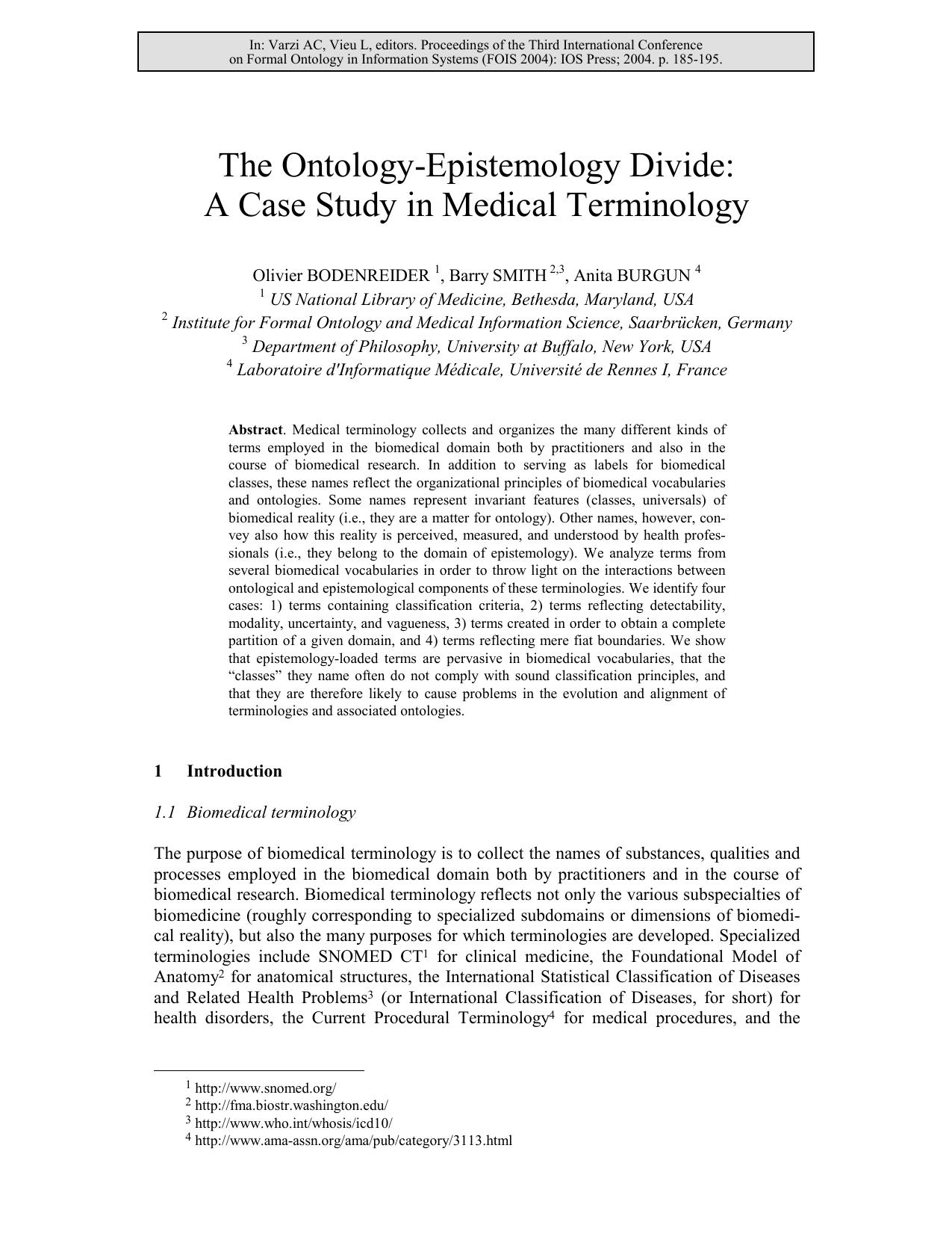 The Ontology-Epistemology Divide: A Case Study in Medical Terminology - Paper