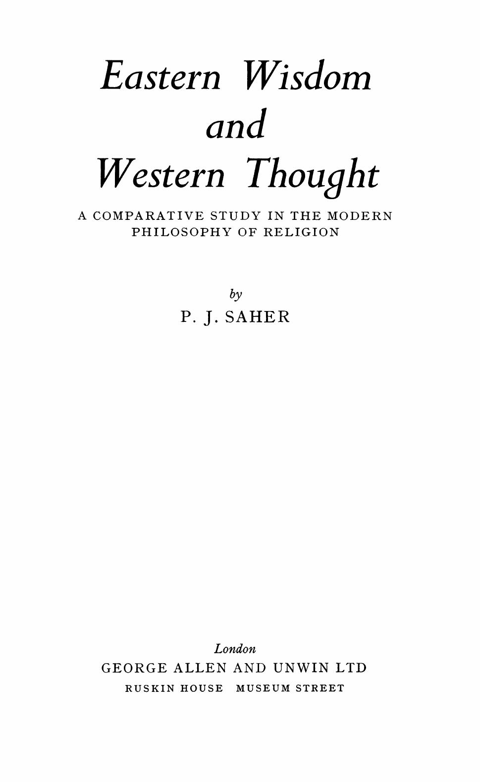 Eastern Wisdom and Western Thought: A Comparative Study in the Modern Philosophy of Religion