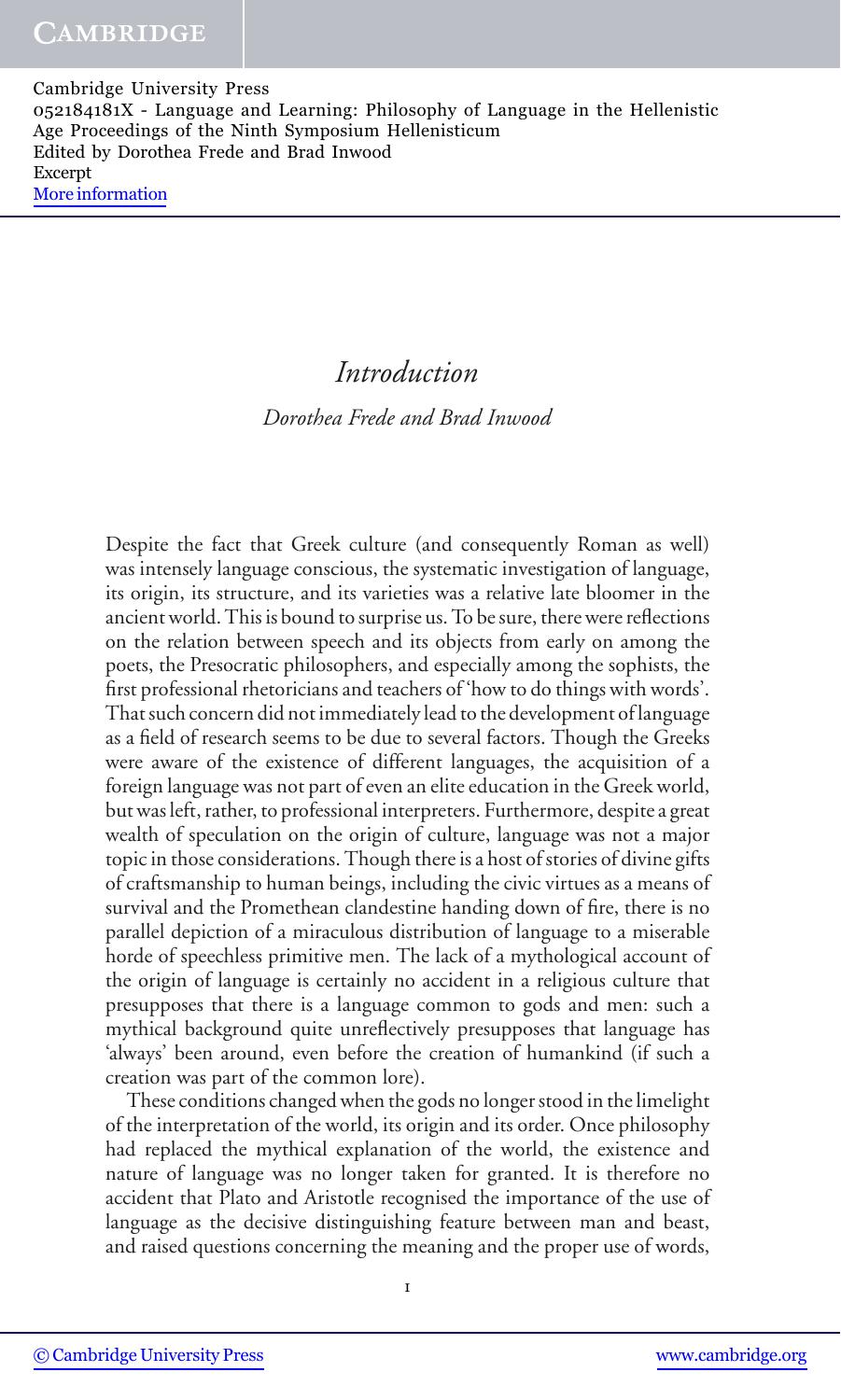 Language and Learning: Philosophy of Language in the Hellenistic Age - Excerpt