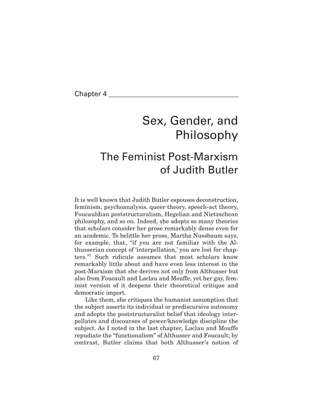 Sex, Gender, and Philosophy The Feminist Post-Marxism of Judith Butler [Chapter]