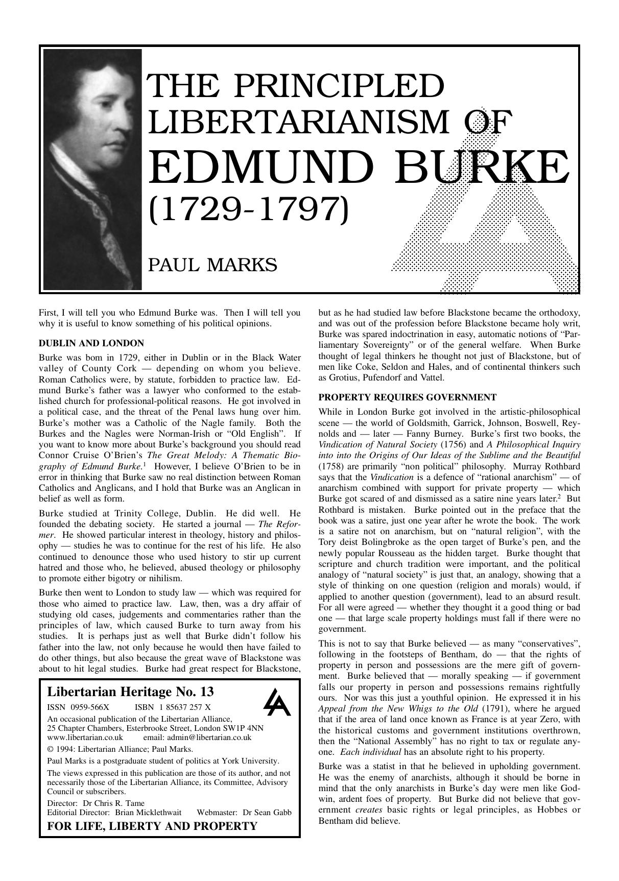 Principled Libertarianism Of Edmund Burke - Essay
