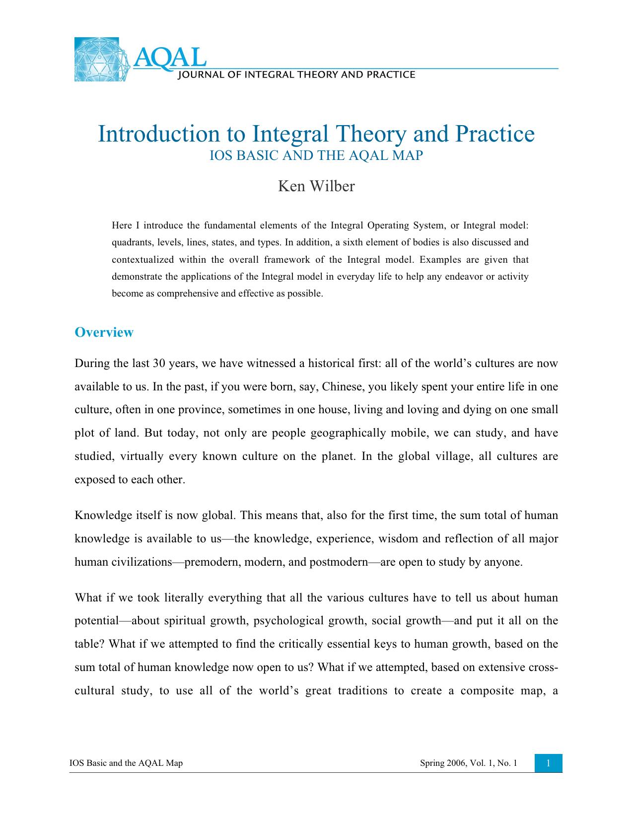 AQAL - Journal of Integral Theory and Practice - Spring