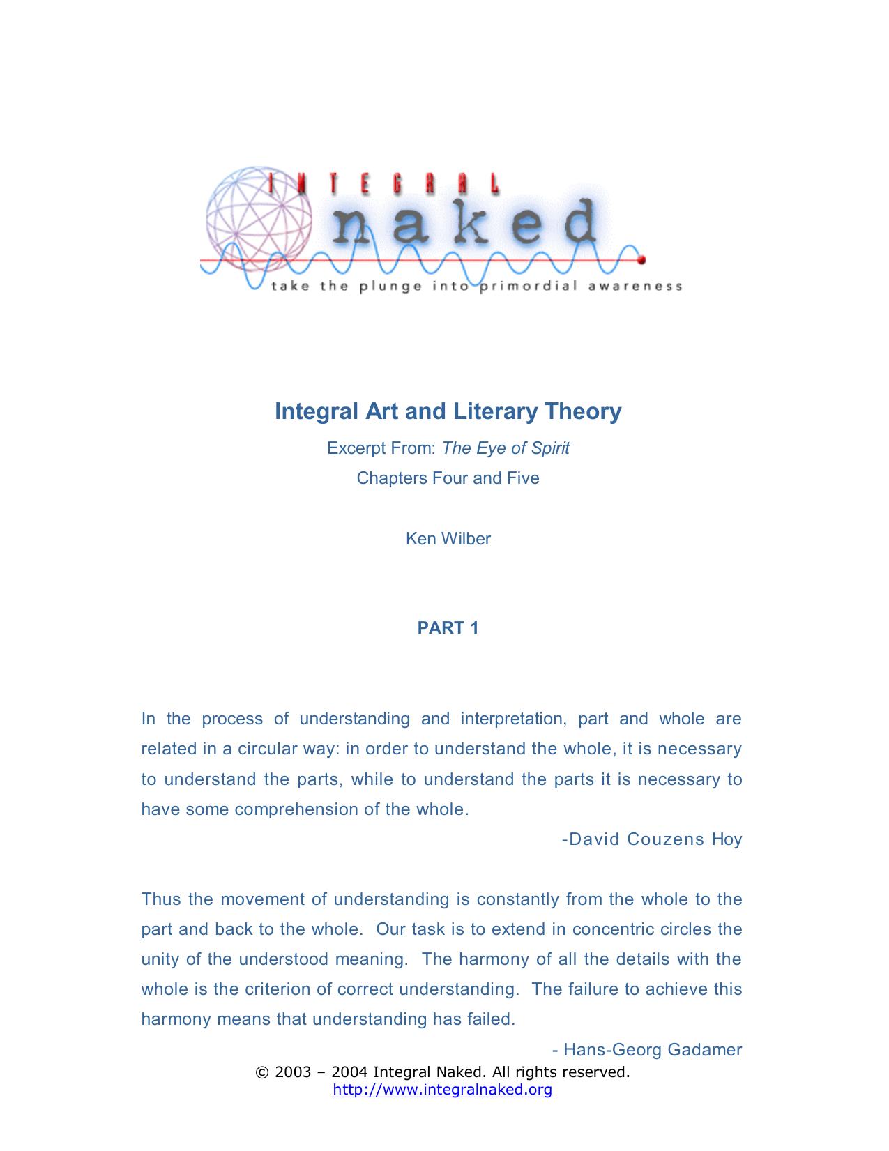 Integral Art and Literary Theory Excerpt From: The Eye of Spirit Chapters Four and Five