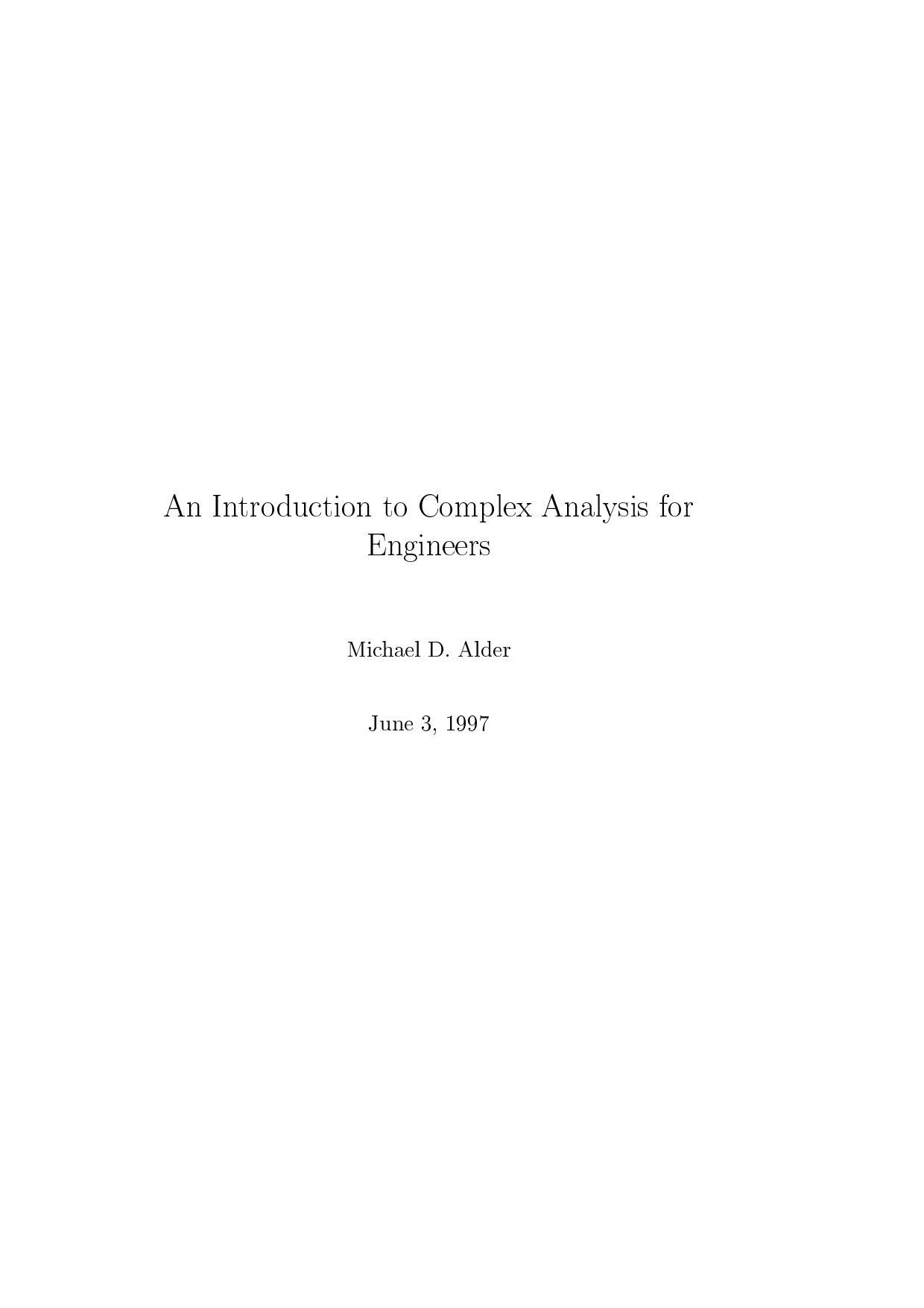 An Introduction to Complex Analysis for Engineers