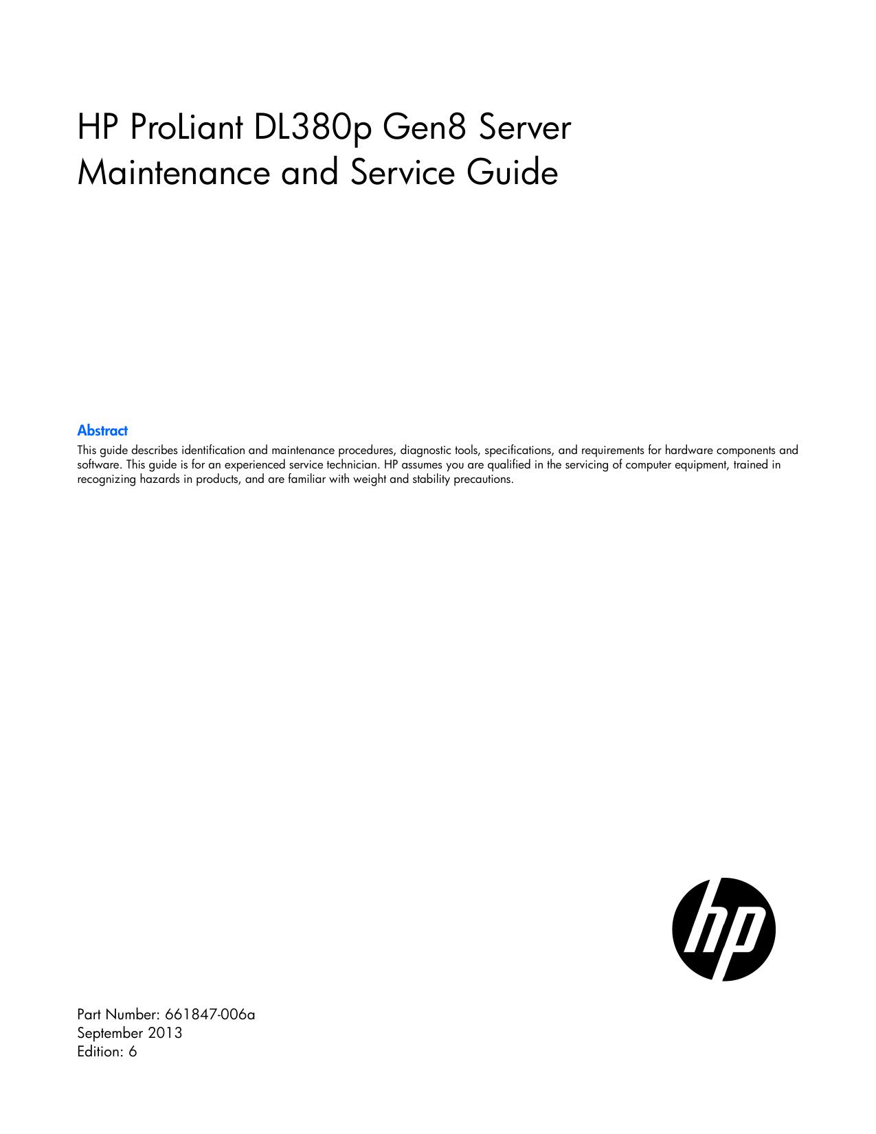 HP ProLiant DL380p Gen8 Server Maintenance and Service Guide