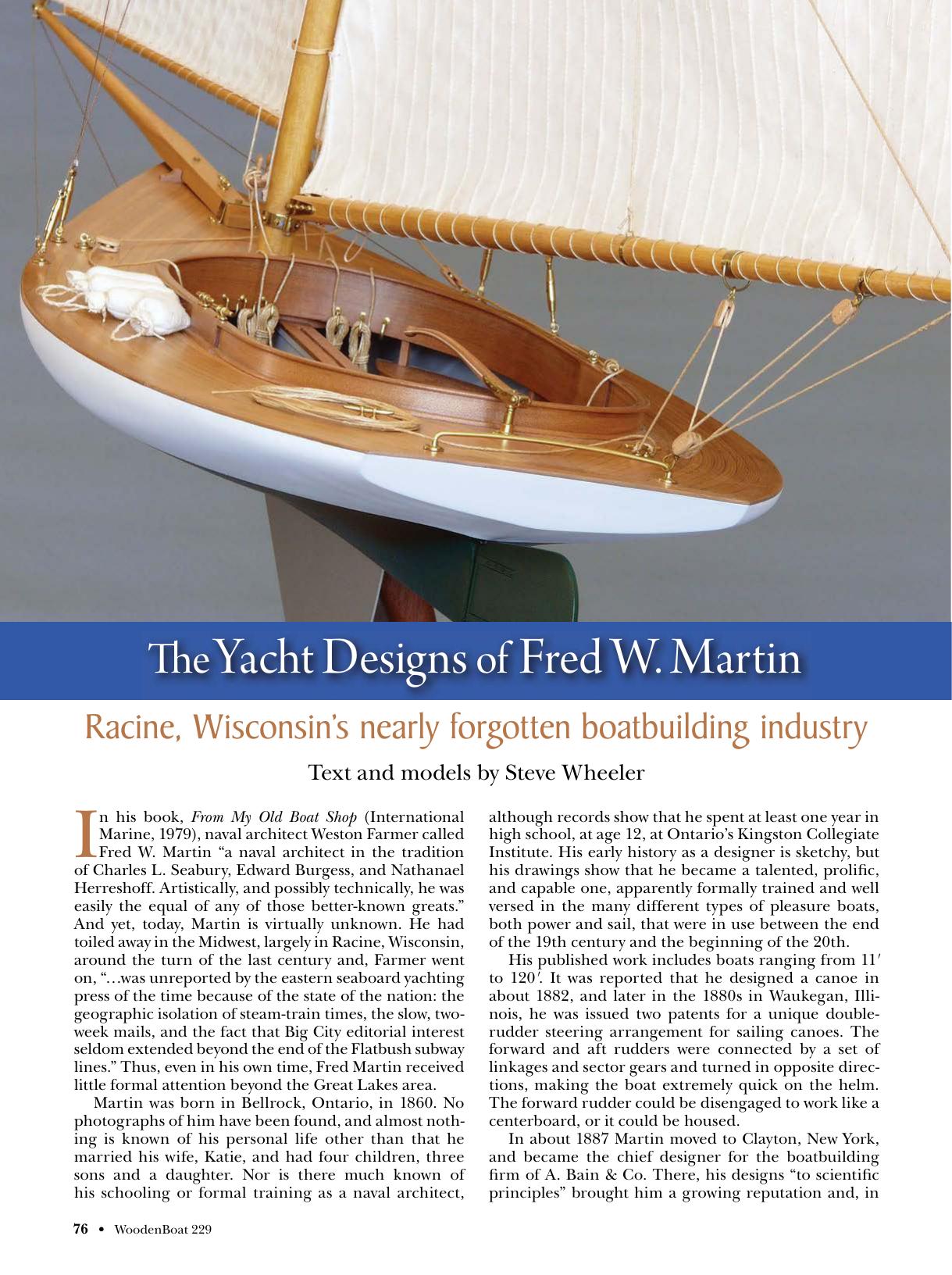 Fred W. Martin Excellent Sailboat Yacht Boat Plan Plans