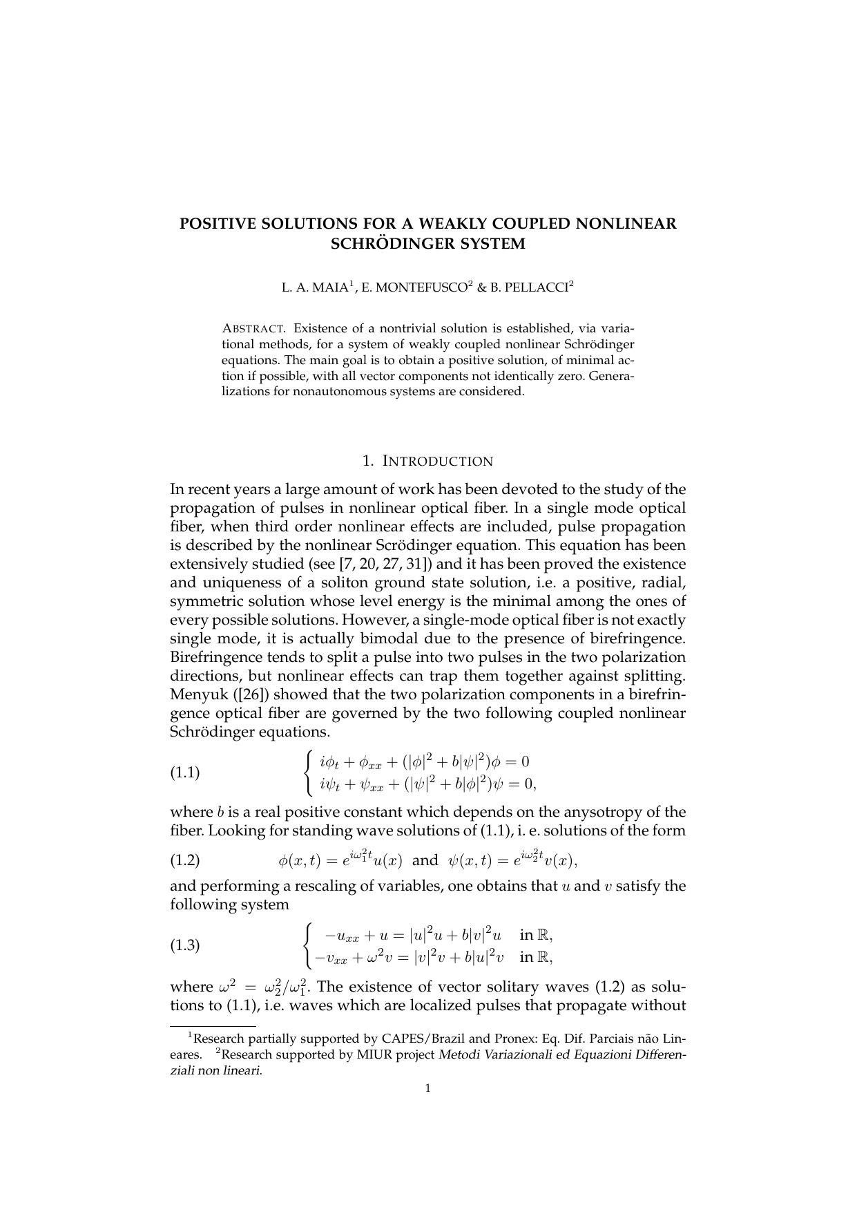 Positive solutions for a weakly coupled nonlinear Schrodinger system - Paper