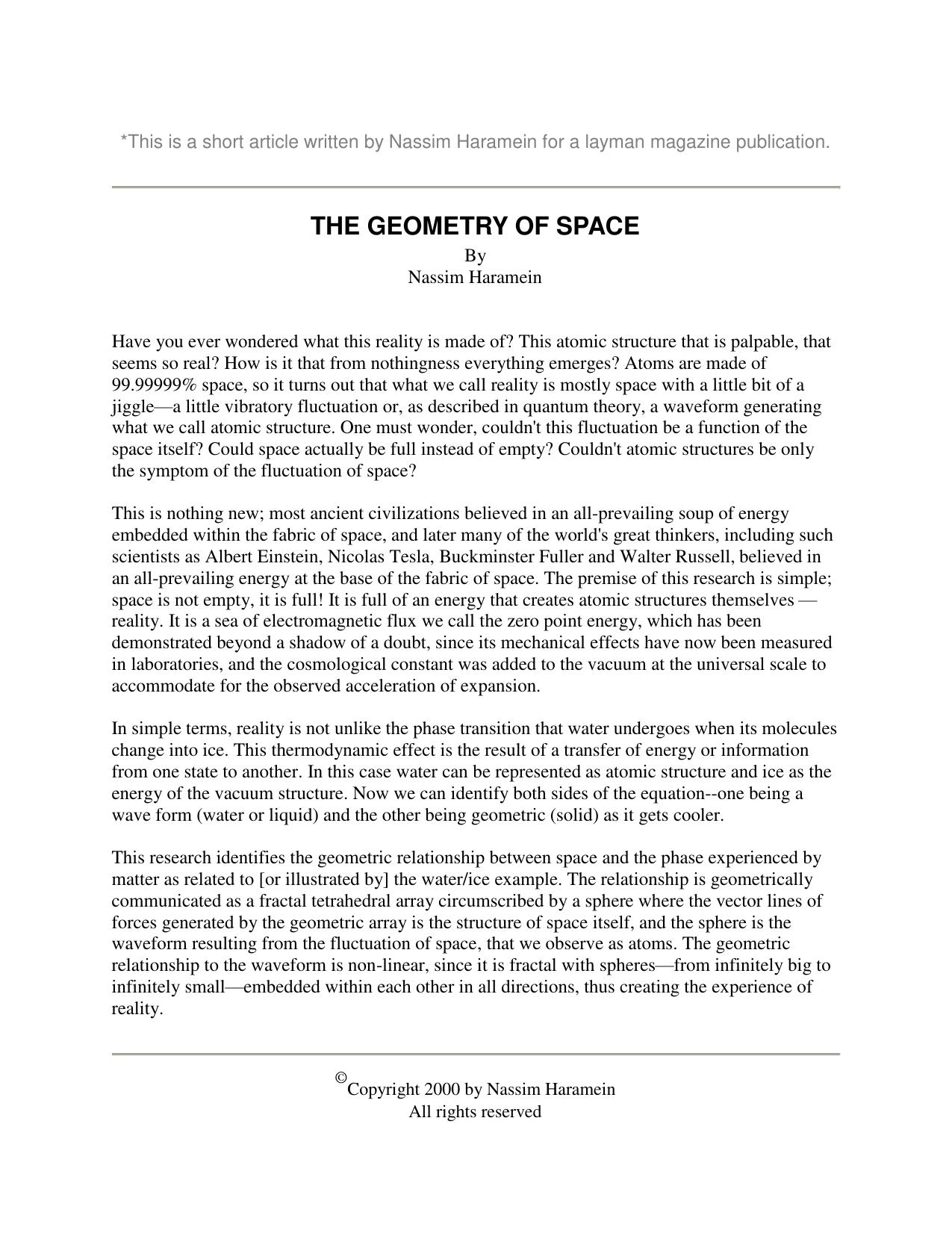 The Geometry of Space - Paper