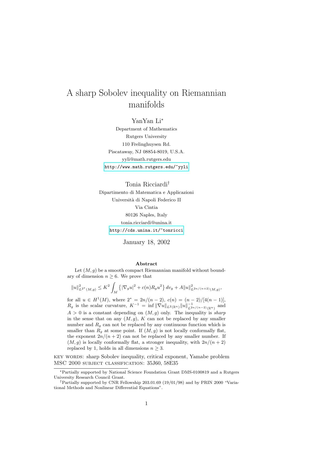 A sharp Sobolev inequality on Riemannian manifolds - Paper