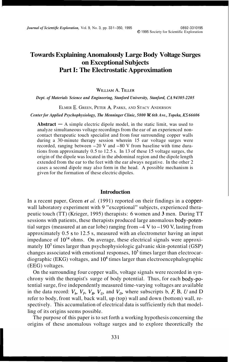 Towards Explaining Anomalously Large Body Voltage Surges on Exceptional Subjects, Part I, The Electrostatic Approximation - Article