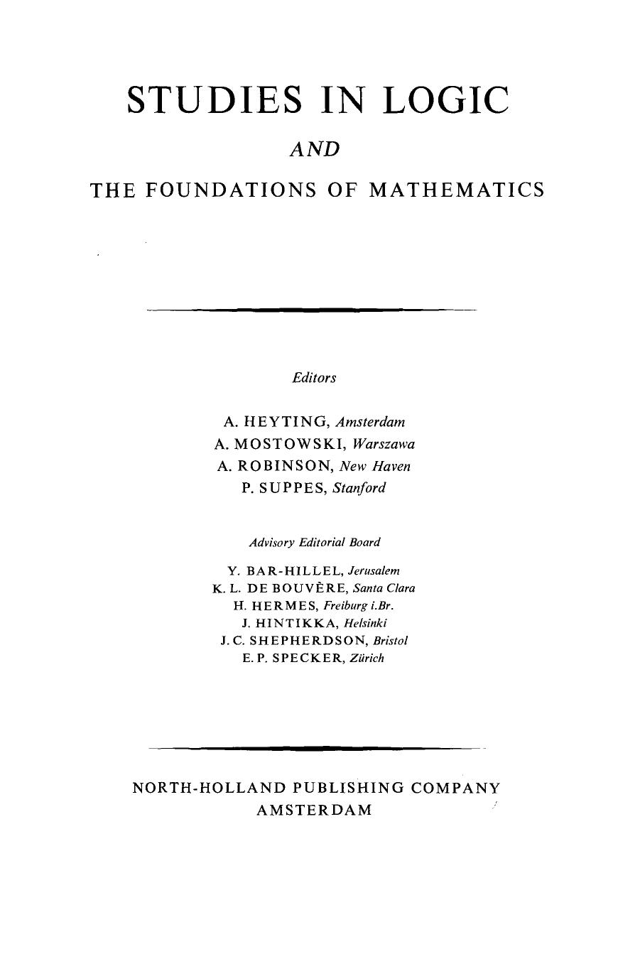 Studies in Logic and the Foundations of Mathematics