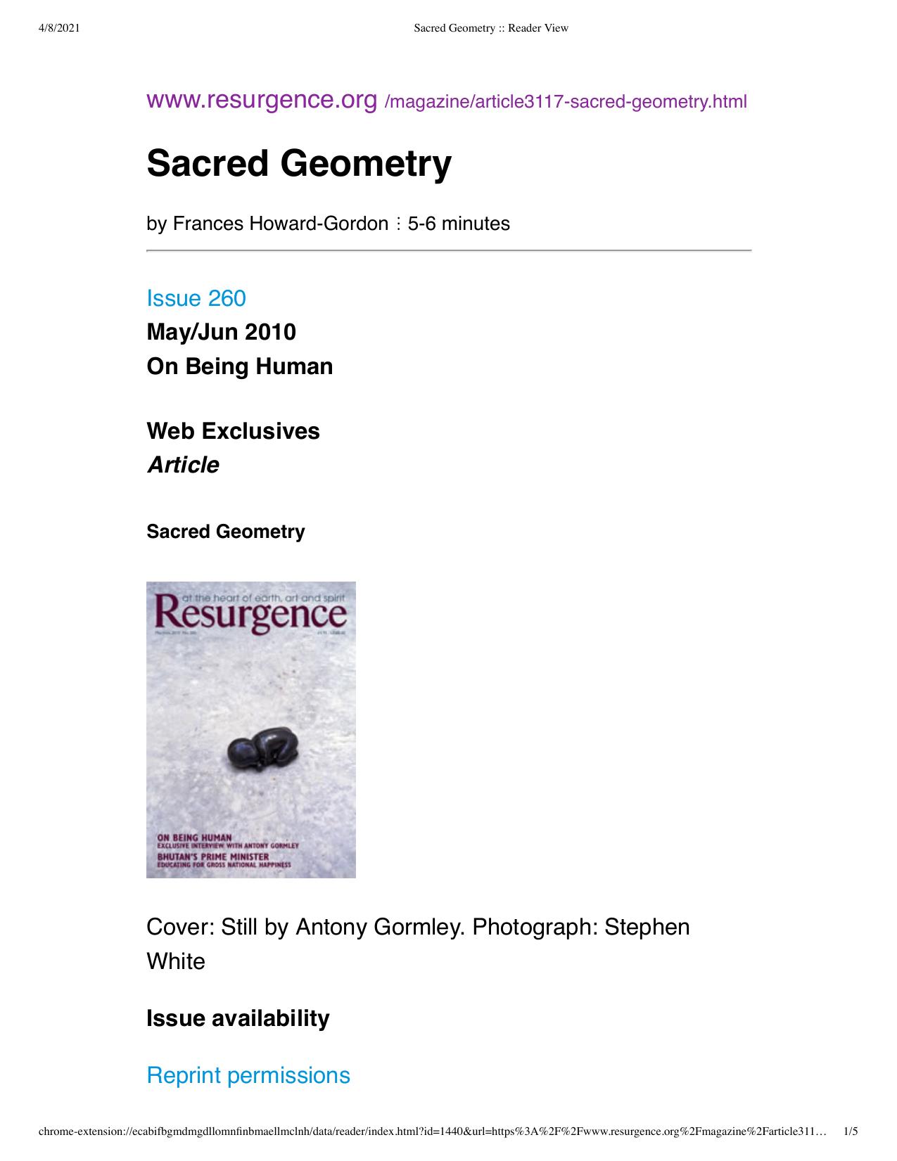 Sacred Geometry, article in Resurgence 2010