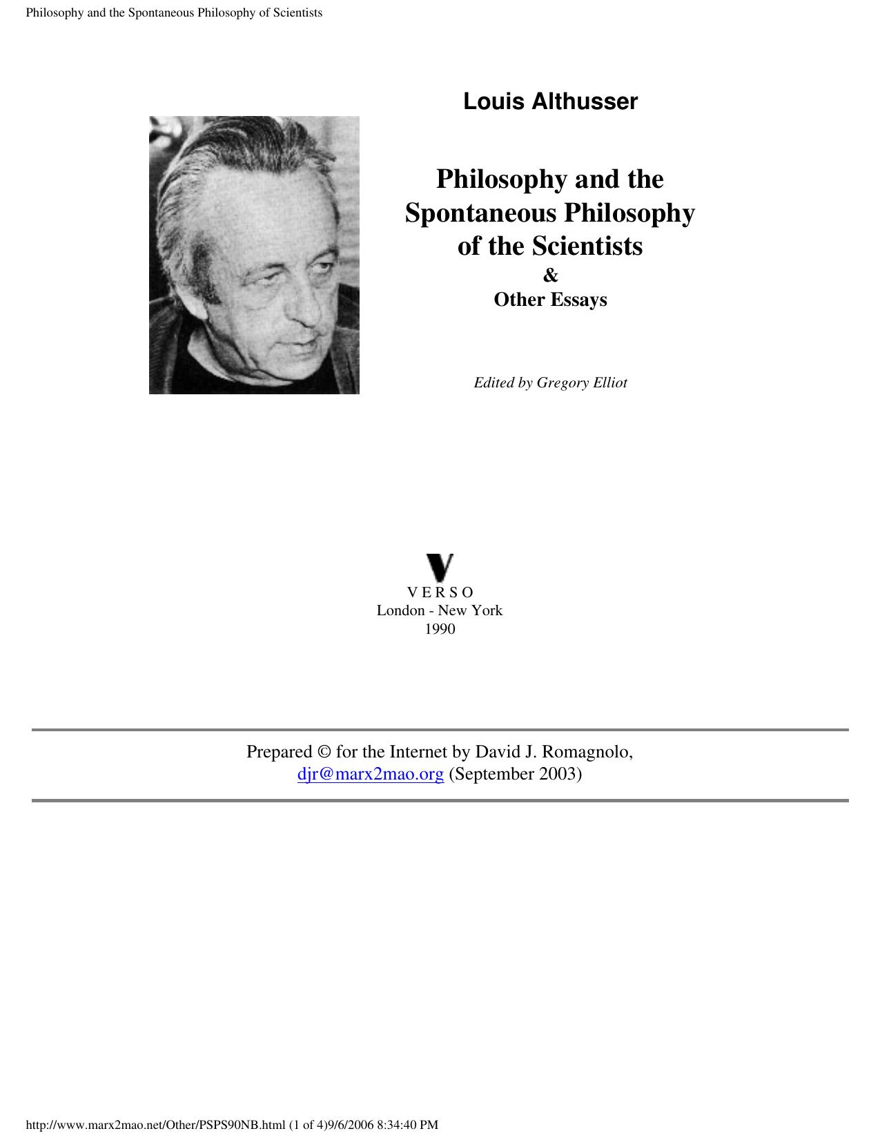 Philosophy and the Spontaneous Philosophy of Scientists - Essay