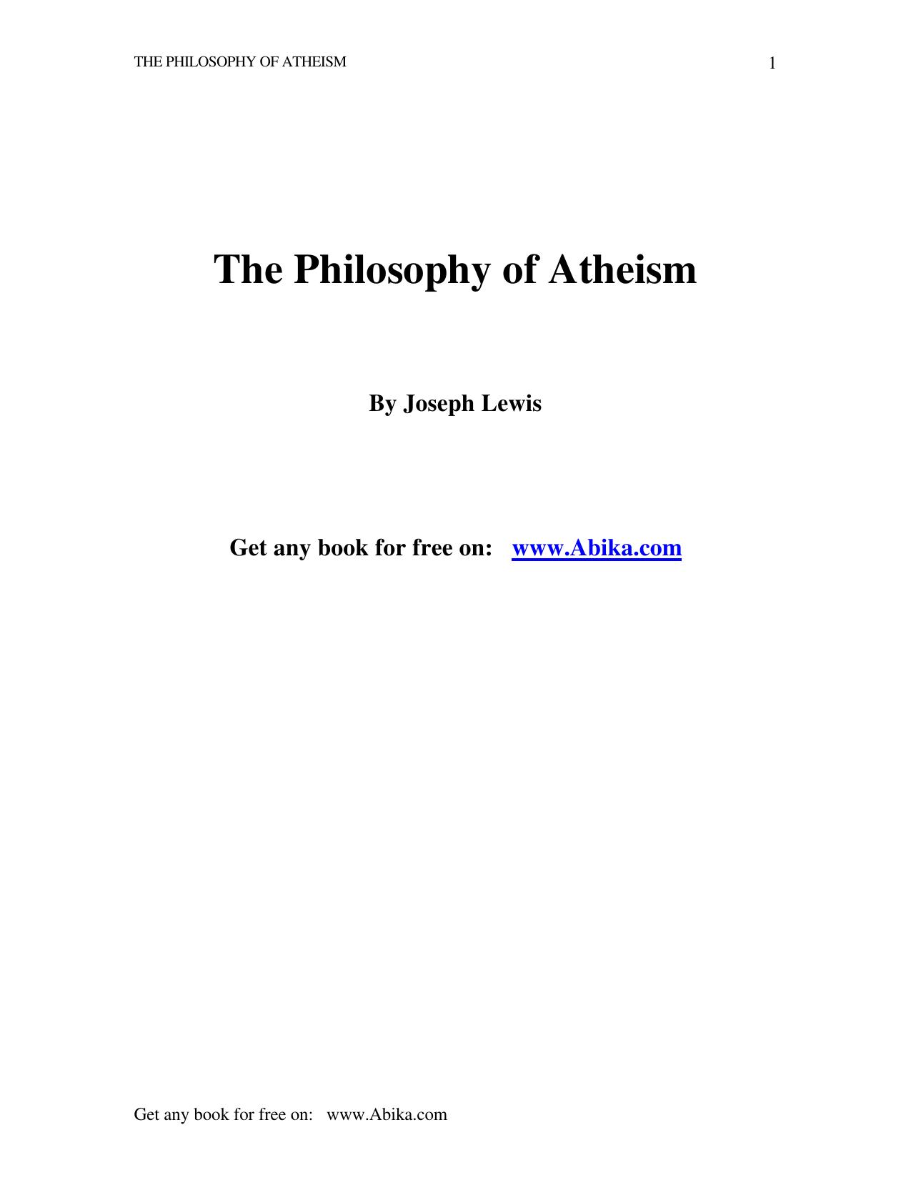 The Philosophy of Atheism - Address