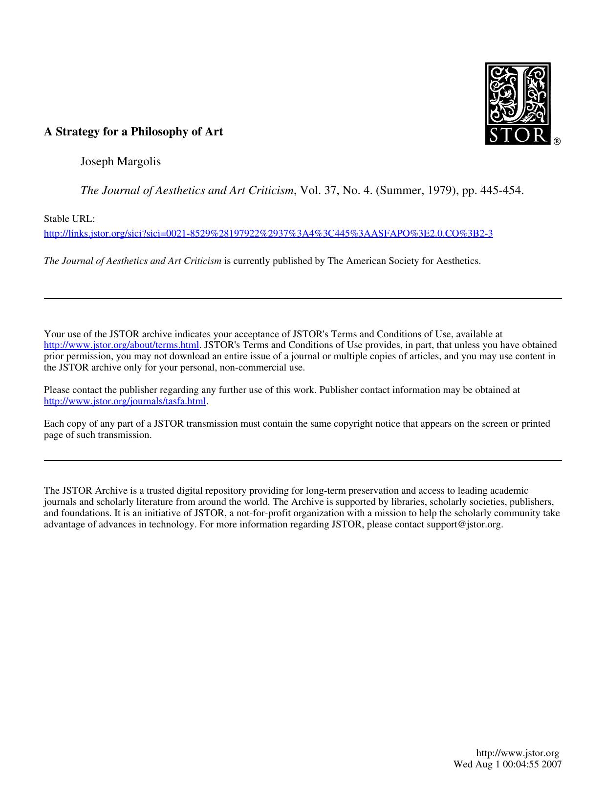 A Strategy for a Philosophy of Art - Paper