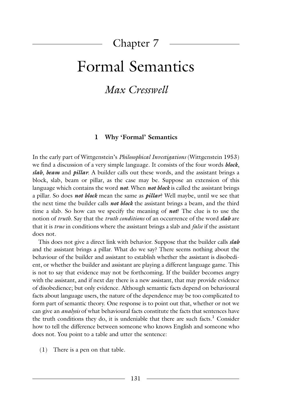 Formal Semantics - Chapter 7
