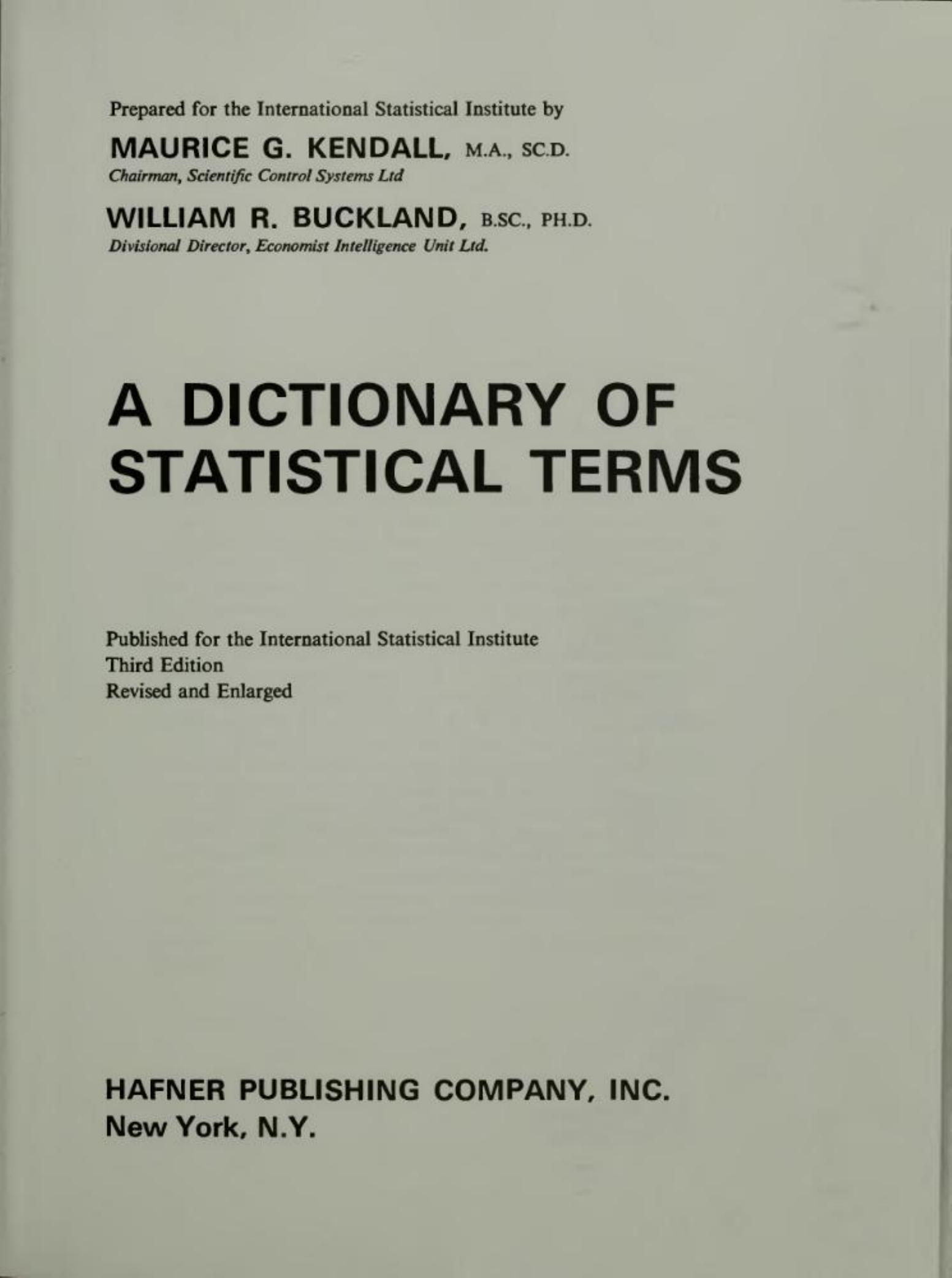 A Dictionary of Statistical Terms